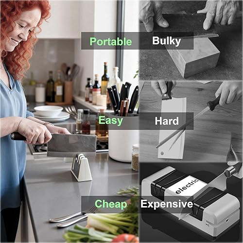 Miniatura 7 de Afilador de cuchillos doméstico: afila cuchillos de cocina, cuchillos de chef, tijeras. 3 etapas con carburo de tungsteno y cerámica. Fácil de usar
