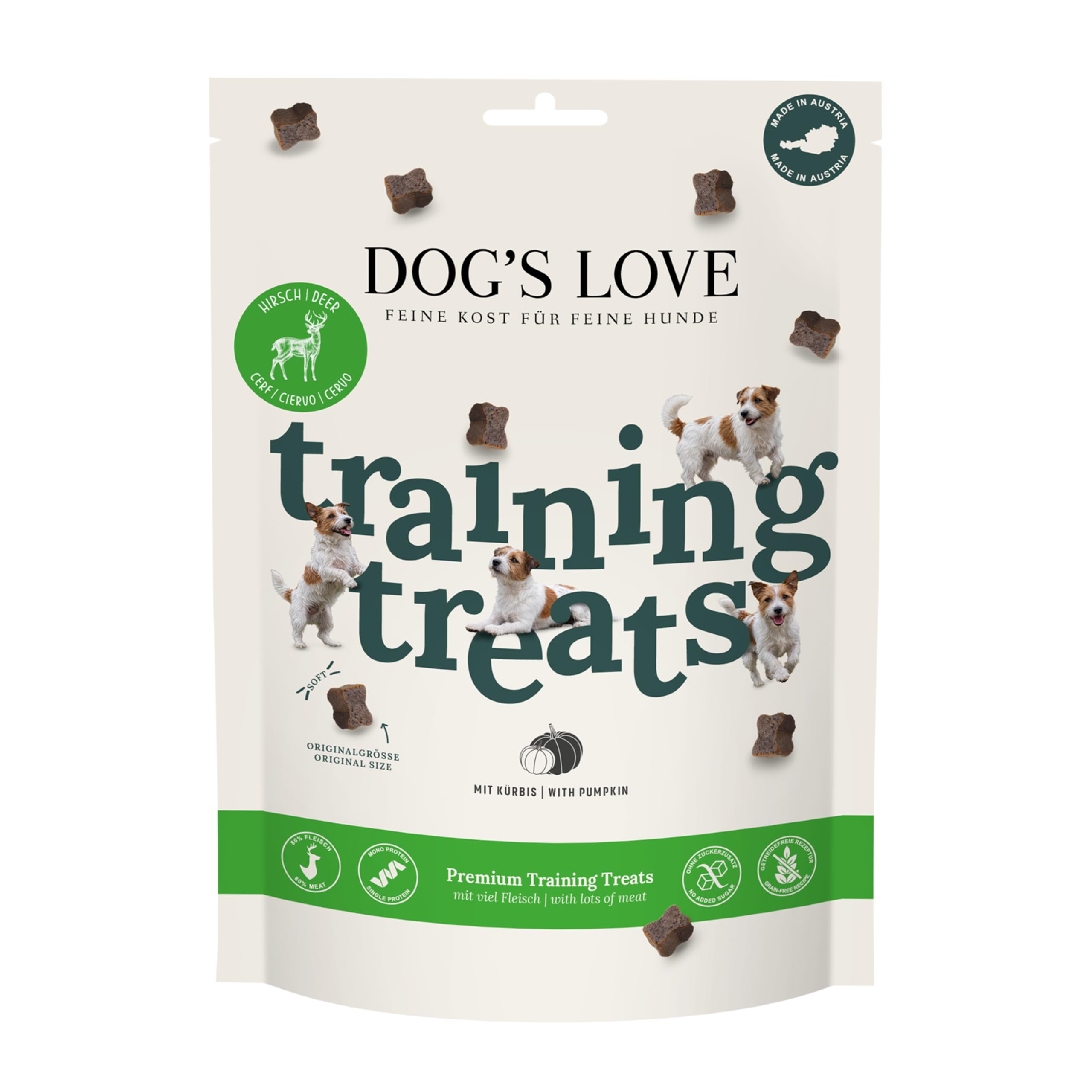 DOG'S LOVE Hunde-Training Treats Hirsch 6 x 150g | ohne Getreide & Zucker