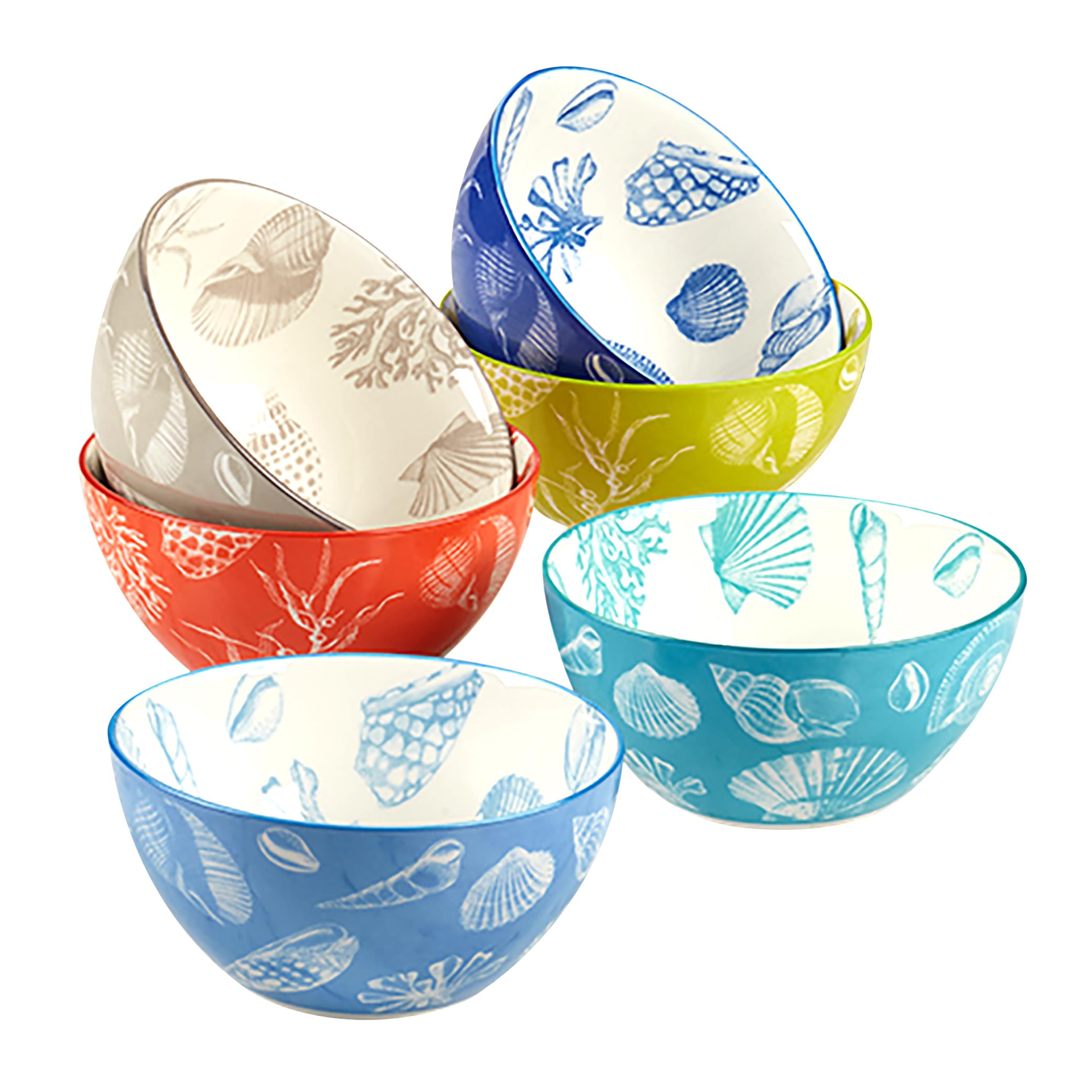 Certified International Seaside 4.75" All Purpose 13 oz. Bowls,Set of 6 Assorted Designs