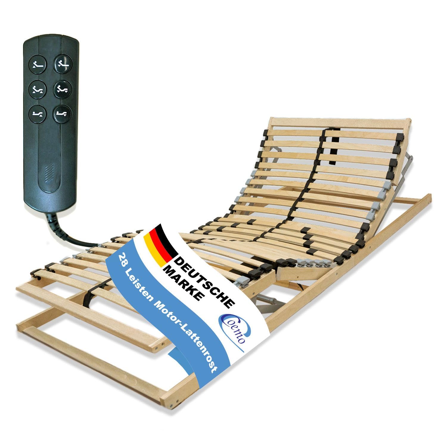 Coemo 7-Zonen Lattenrost Ergo KF mit Motor Kopf- und Fußteil elektrisch verstellbar, 28 Federleisten, individuelle Härtegradeinstellung, mit Notstromabsenkung, Bausatz, 90 x 200 cm
