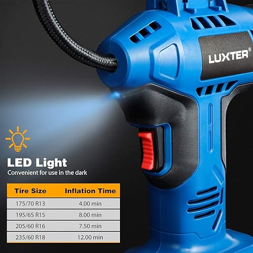 Miniatura 4 de LUXTER Compresor de aire del inflador de neumáticos, Bomba de aire 12V DC Bomba de neumáticos de coche, Medidor de presión digital 160PSI Unidad psi