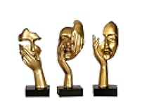 3 Piece Thinker Statue Gold Home Decor Abstract Face Sculpture Resin Thinker Figurines for Desktop Office Desk Living Room Table Collection Figurine Decoration Bookshelf Decorative Objects