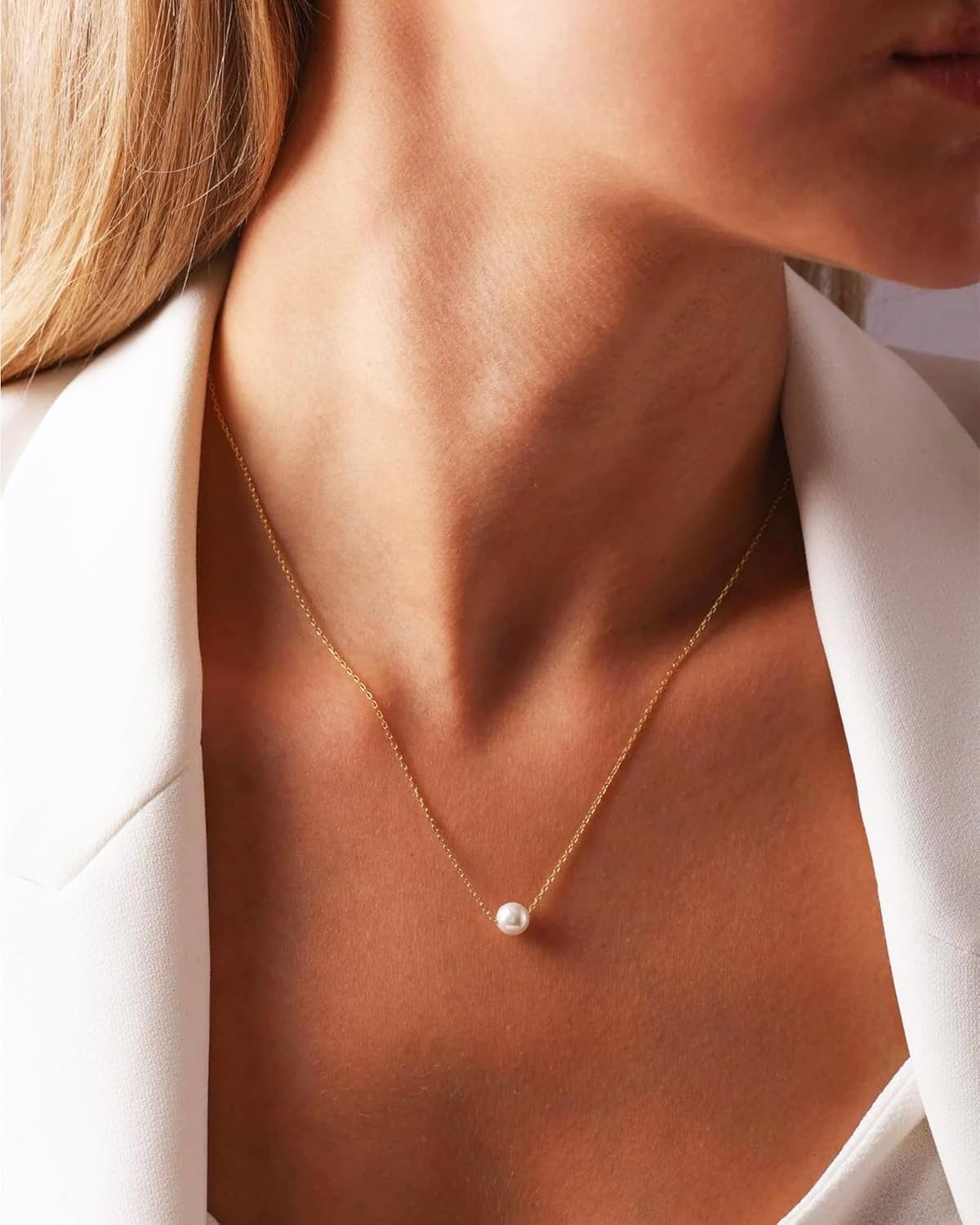 Pearl Necklaces for Women Trendy 14k Gold Plated Necklace for Women Non Tarnish Dainty Pearl Choker Necklaces for Women Cute Pearls Pendant Necklace for Wedding Bridesmaid Beach Jewelry - Image 2