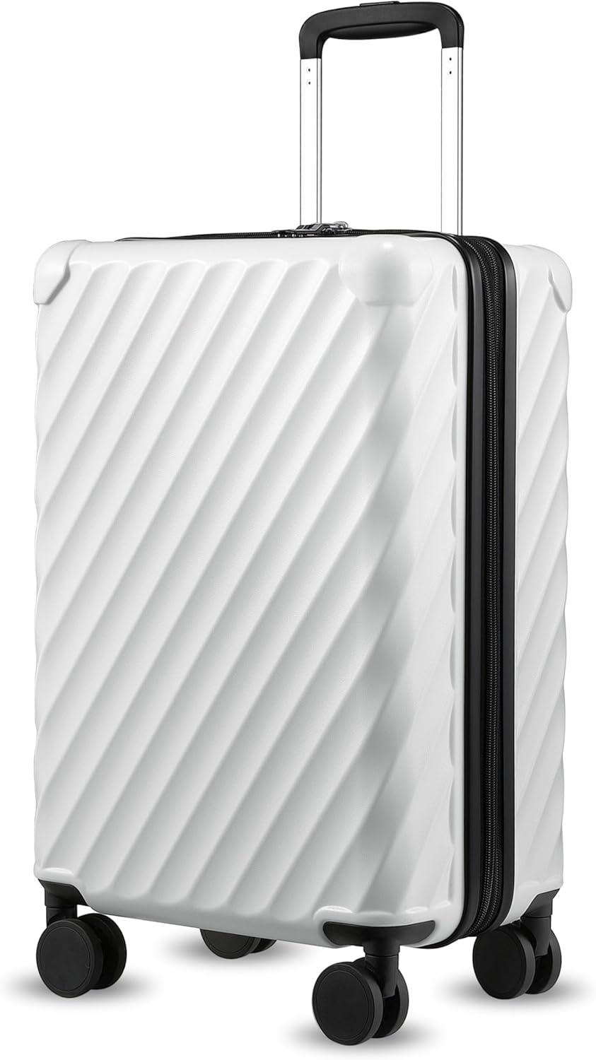 LUGGEX Luggage with Spinner Wheels – Polycarbonate Expandable Hard Shell Suitcase, Carry-On 20-Inch, White