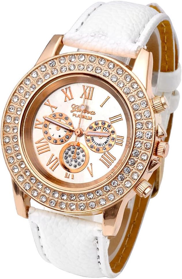 Vogue Women Ladies Fashion Crystal Dial Quartz Analog Leather Bracelet Wrist Watch