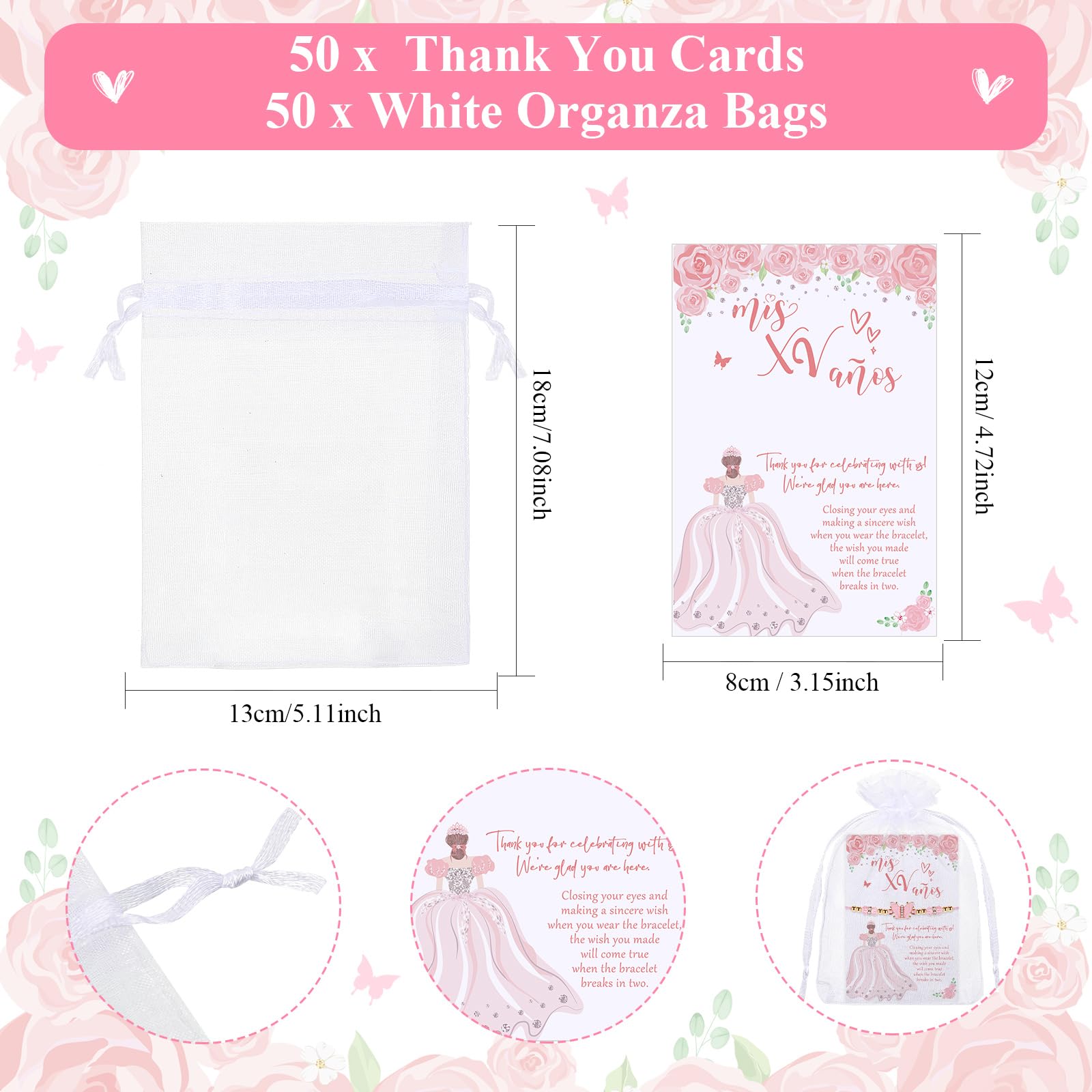 Wenqik 25 Sets Quinceañera Party Favors for Guests – Butterfly Wish Bracelet Set, Sweet 15 Birthday Keepsake Gifts for Girls