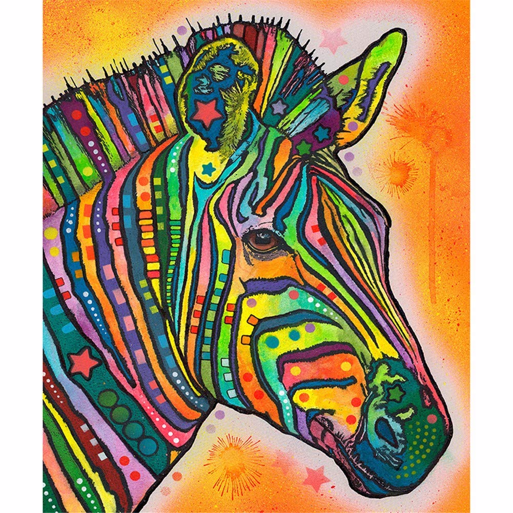 Broderie diamant complet cheval contre le stress, grand tableau cristal strass zen 80x100
