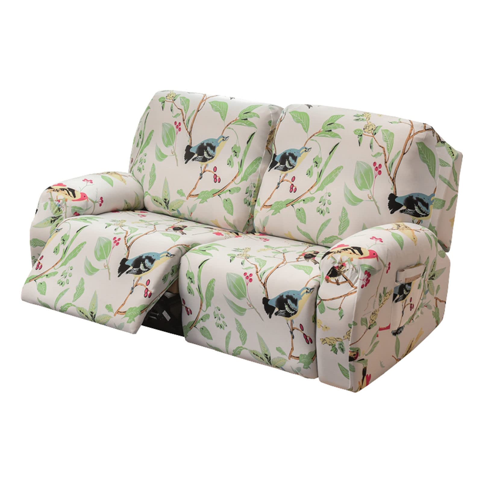 JHLD 1/2/3 Seater Stretch Recliner Cover, Printed Recliner Chair Cover With Side Pocket Machine Washable Recliner Slipcovers Recliner Protector For Living Room-C-2 seater