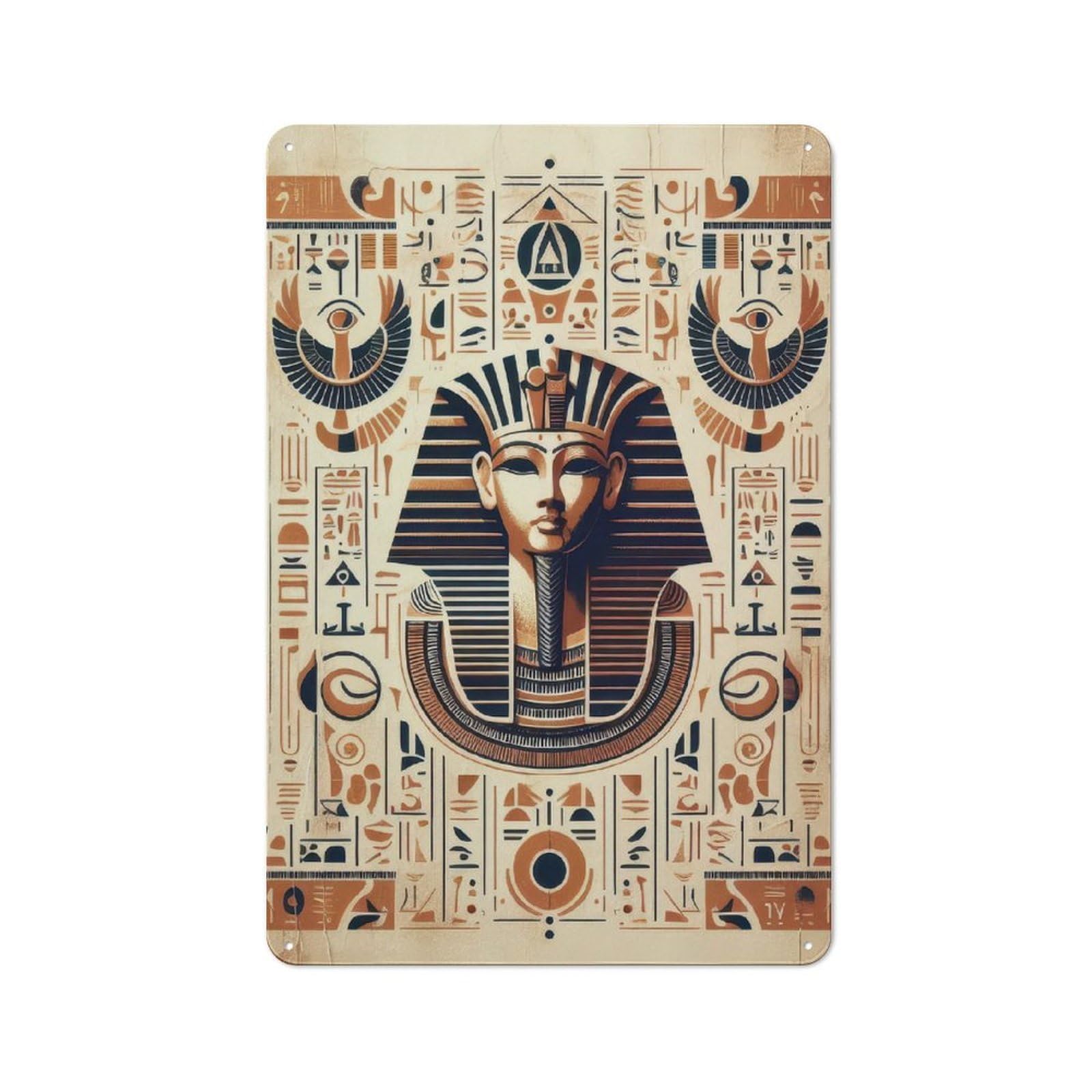 Junmoney Style-13 Loft Style Metal Wall Sign 30X20cm Featuring Egyptian Pharaoh Art Print, Studio Wall Art For Loft, Studio, Office Or Creative Room