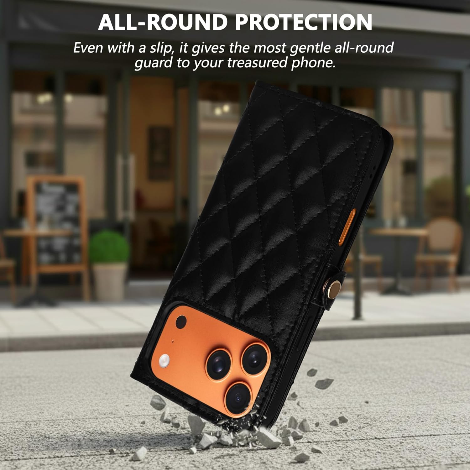Rssviss Wallet Case for iPhone 17 Pro Max 6.9", Magnetic Clasps Card Holder Kickstand with RFID Blocking, Crossbody Strap & Wrist Lanyard, Flip Folio PU Leather Shockproof Cover for Women, Black