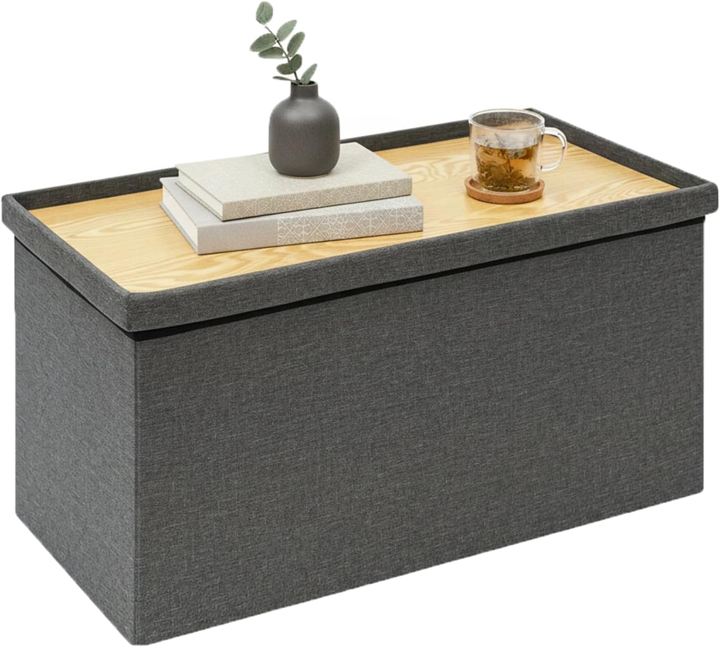 Bonlife Folding Storage Ottoman, Large Storage Footstool with 250KG High Load,Coffee Table Seat for Living Room Bedroom, 76x38x38cm, Linen,Grey