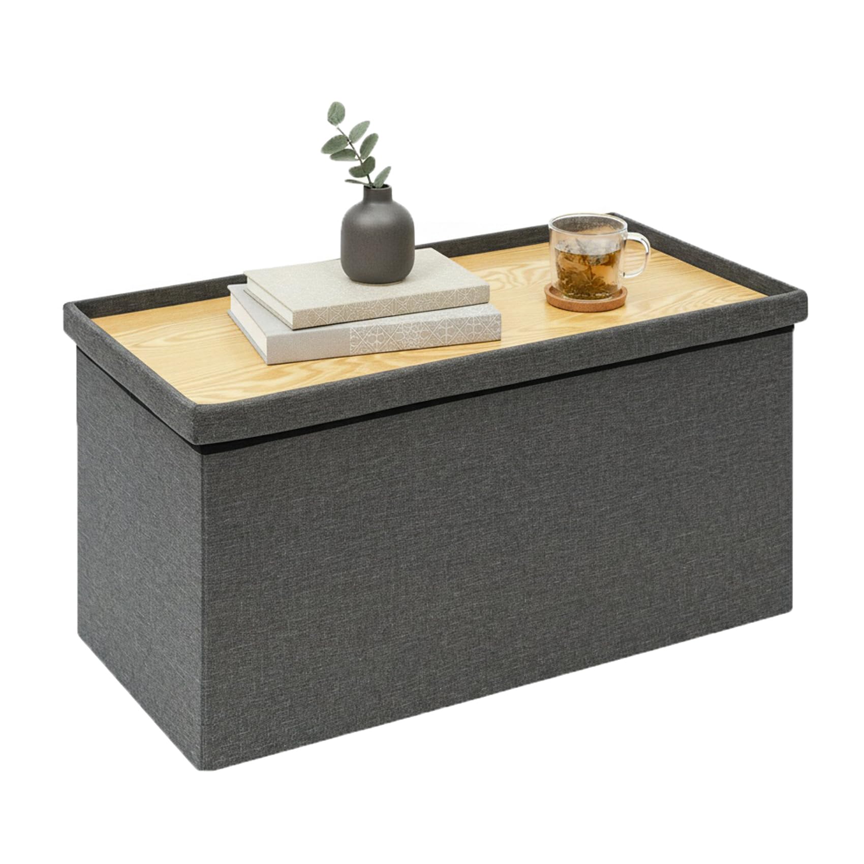 Bonlife Folding Storage Ottoman, Large Storage Footstool with 250KG High Load,Coffee Table Seat for Living Room Bedroom, 76x38x38cm, Linen,Grey