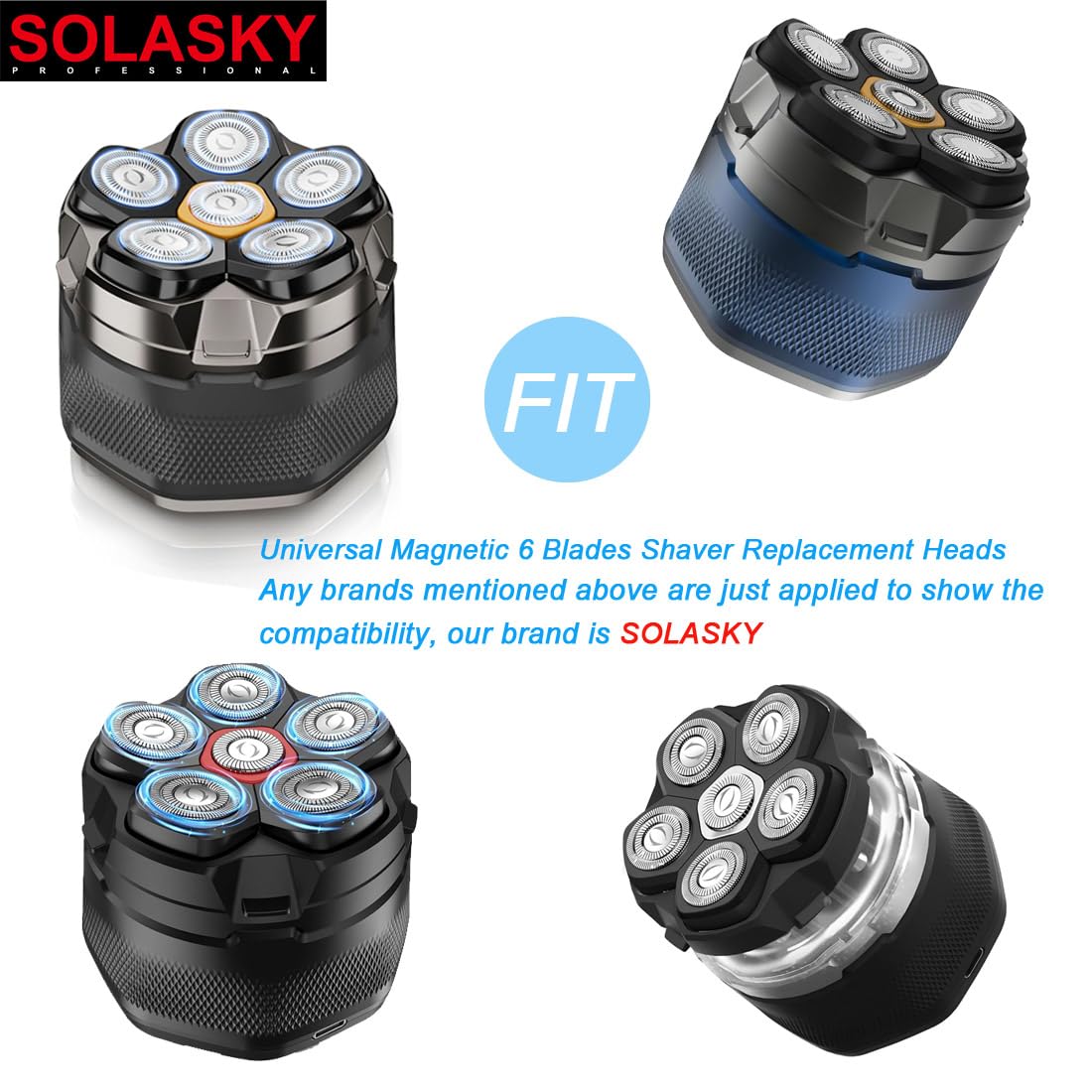 2 Pcs 6 Blade Magnetic Replacement Shaving Head, Washable Shaver Blade Heads Replacement for Head Shaver Razor for Men