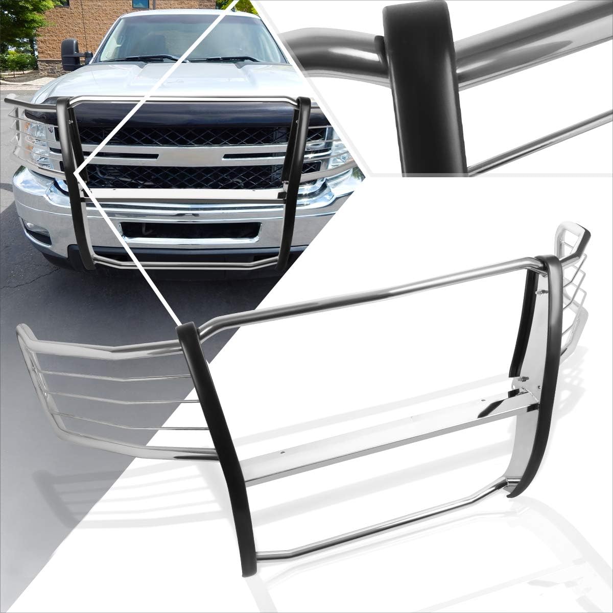 Compatible with Chevy Silverado 2500/3500 HD 2007-2013 Bumper Brush Grille Guard Protector,Chrome