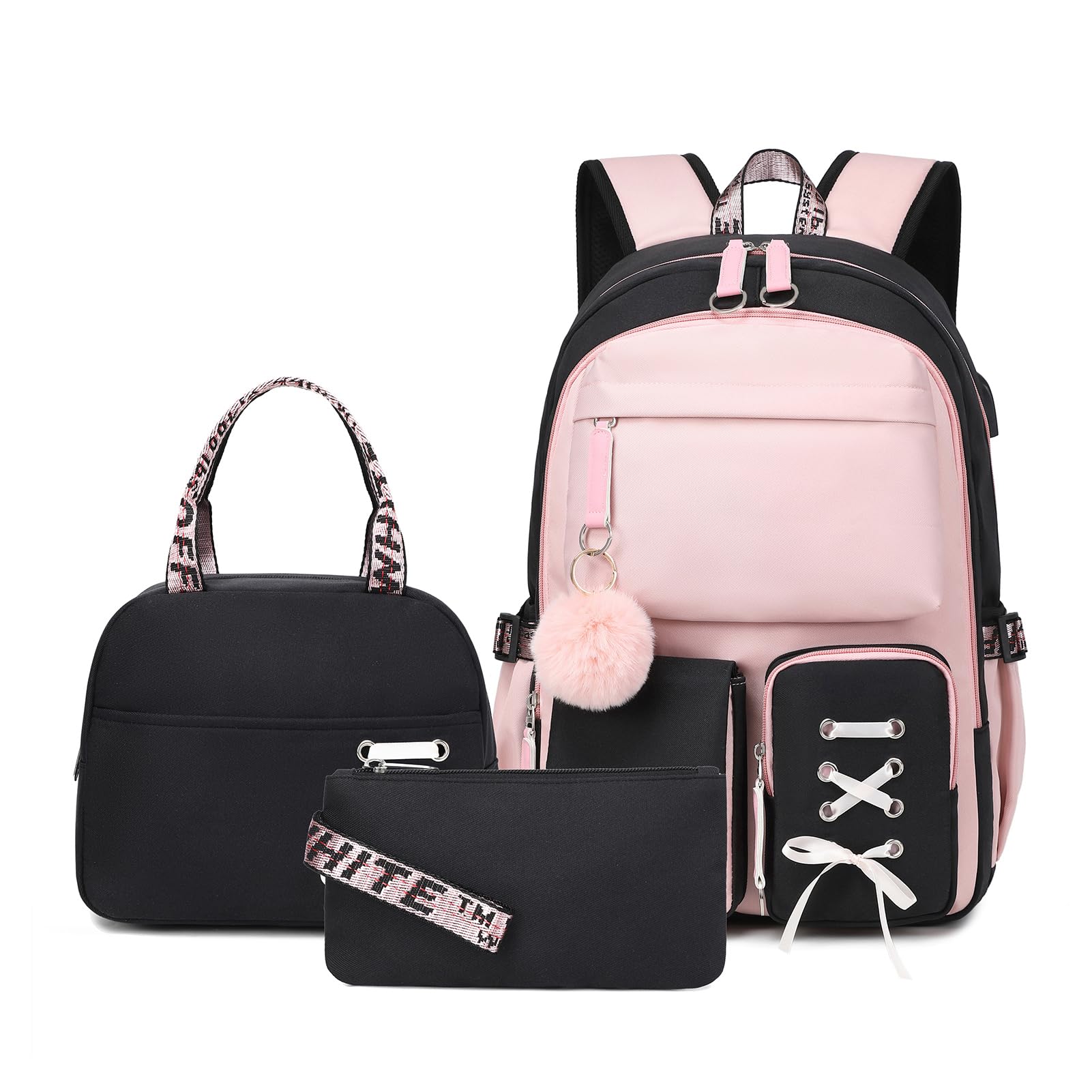 Backpack for Girls Women College Laptop Backpacks Girl Cute School Bag Set with Lunch Box Kids Bookbag with USB Charging Port College Middle High