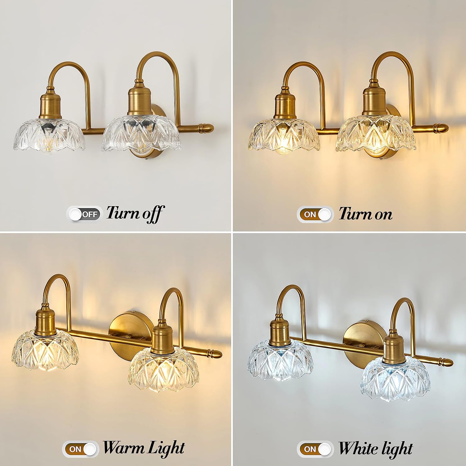 UOFUS Vintage Bathroom Light Fixtures Gold Bathroom Vanity Light Matte Antique Brass 2-Light Wall Sconces Lighting for Bedroom Living Room Hallway