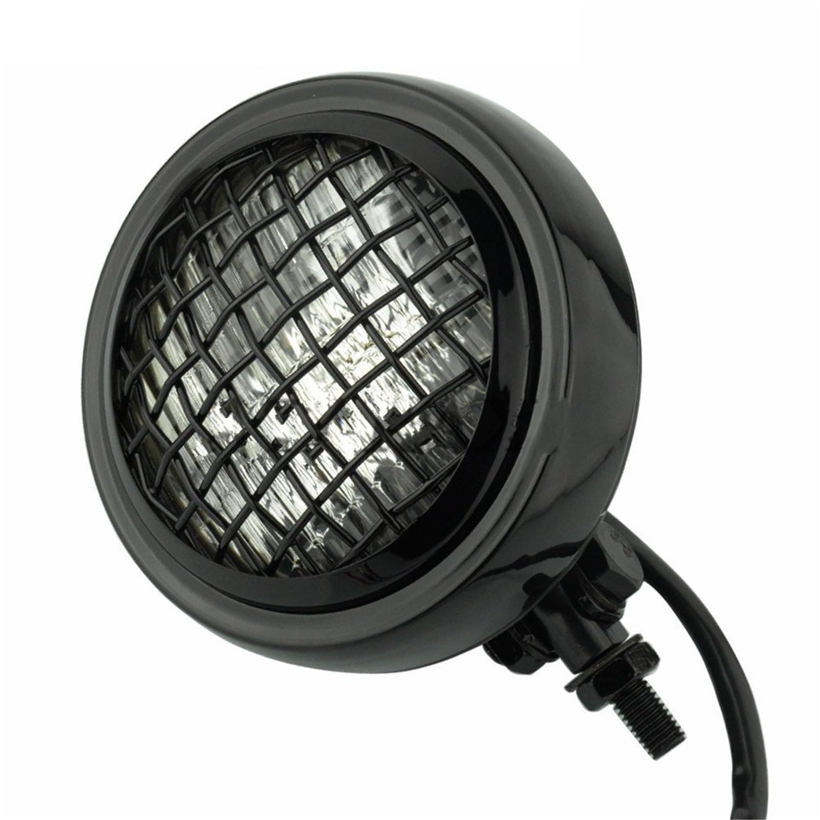 Reflektory motocyklowe Dirt Bike Reflektor Pasuje do Harley Chopper 4.5 "reflektor uszczelniona lampa żarówka motocykl Cafe Racer lampa czołowa z osłoną grilla(Black Clear)