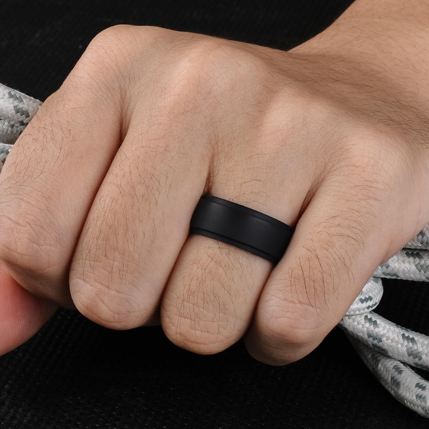 Egnaro Mens Silicone Wedding Rings 8mm x 2mm, Step Edge Rubber Engagement Bands 1/4/7 Multipack Comfort For Workout Travel