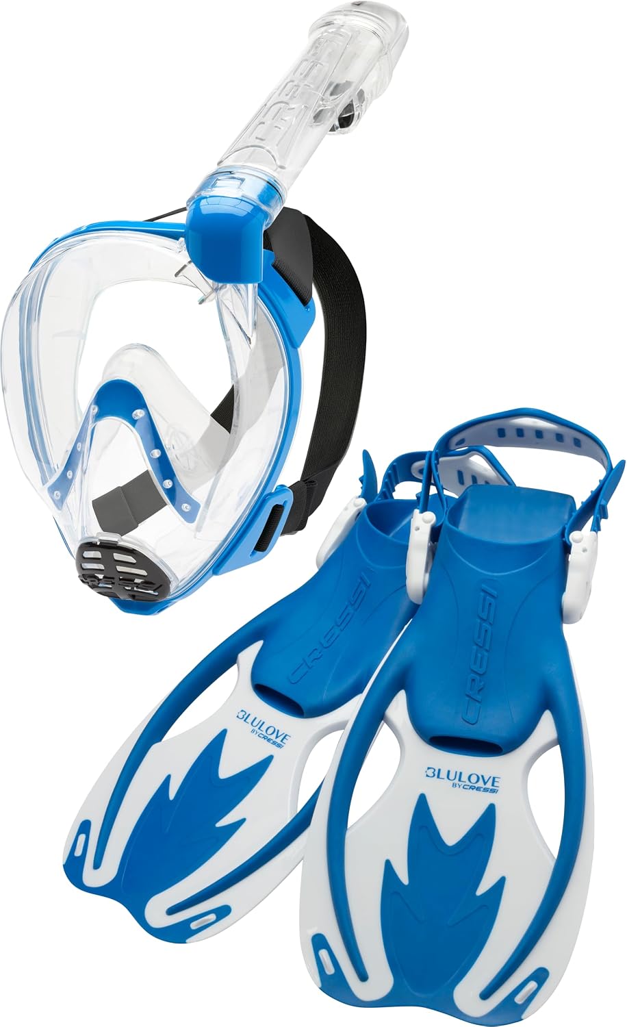 Cressi Junior Snorkeling Kit for Kids Aged 6 to 12 - Full Face Mask + Adjustable Fins + Lightweight Colorful Equipment - Baron Jr & Rocks Set: Designed in Italy