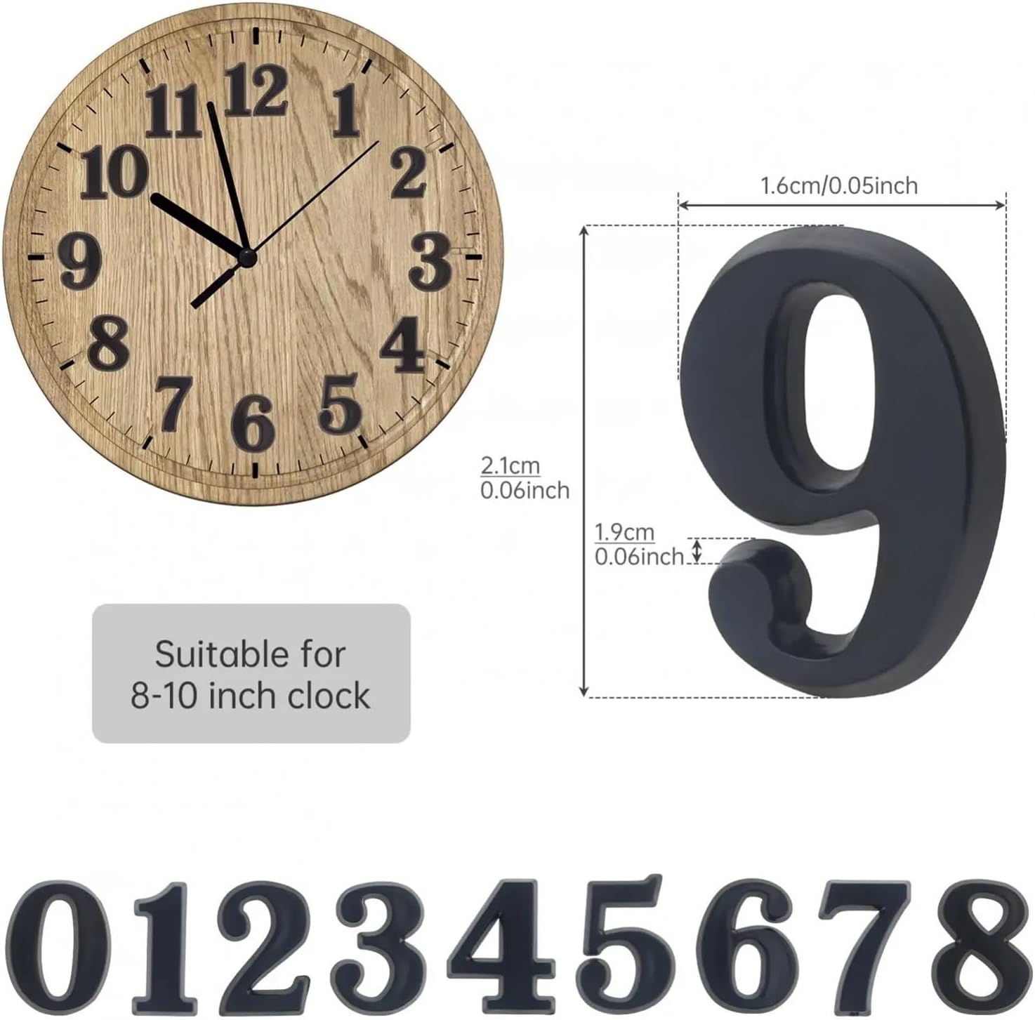 Clock Numbers 20 Sets Wall Clock Arabic Numbers Plate for DIY Decoration Plastic Black Roman Arabic Quartz Clock Number Replacement Repair Parts