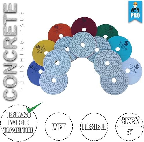 Miniatura 8 de Stadea PPW119D Almohadillas de pulido de diamante de 4 pulgadas, grano 50  para suelo de concreto, mármol, terrazo, granito, piedra de contador,