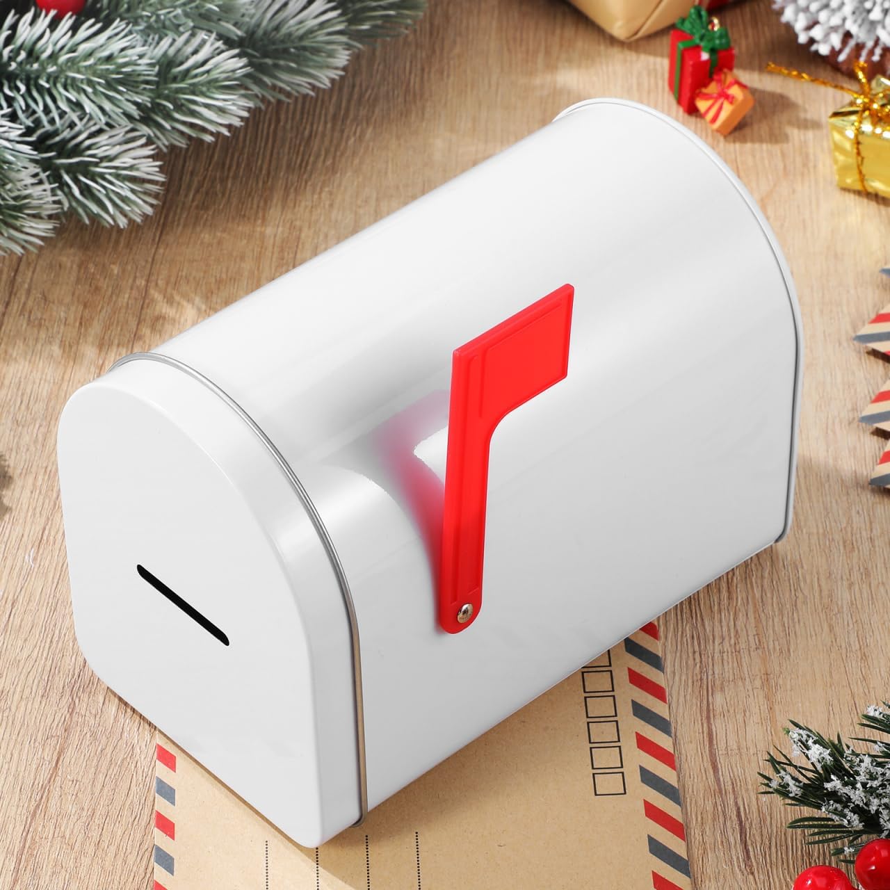 Toyvian 2pcs Mini Mailbox, Kids Small Mailbox for Classroom Role Playing, White Tinplate Mail Box for Cards, Cash, DIY Handicraft, 6.10x4. 40x3. 73in
