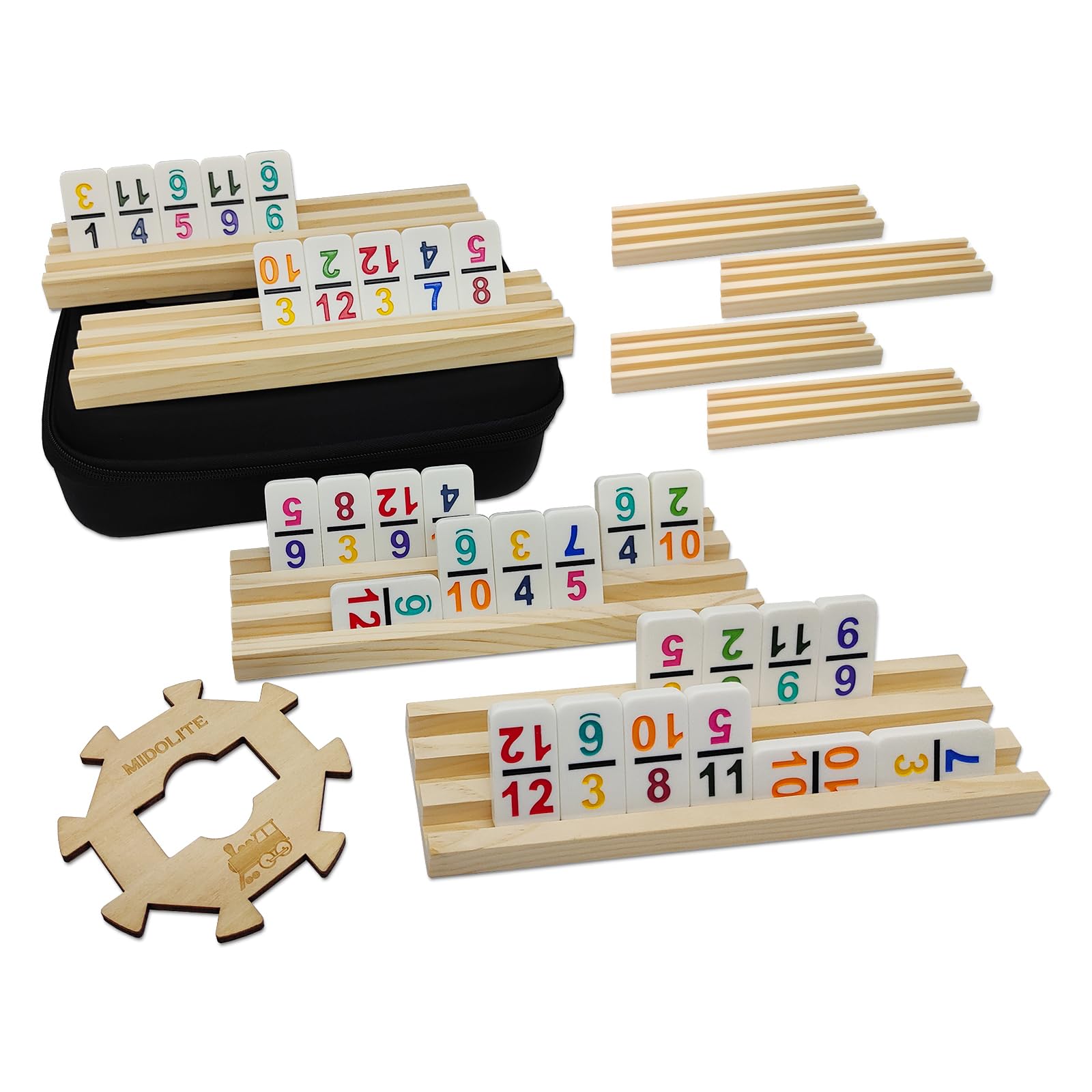 Amazon.com: Mexican Train Dominoes Set with Numbers and 8 Wooden