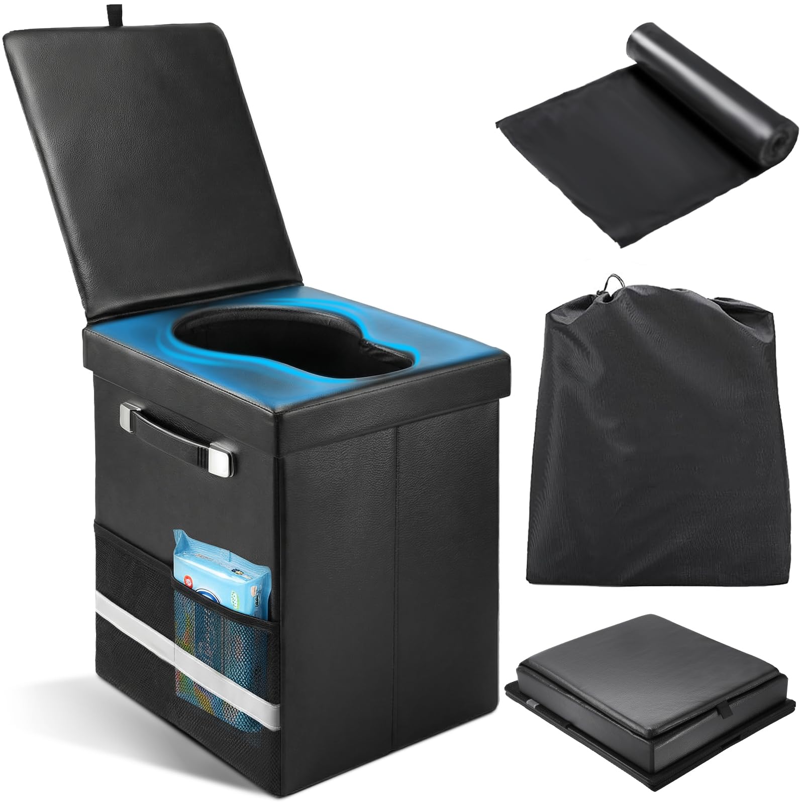 View 1 of 2026 Upgraded XL Portable Toilet for Adults, Large Camping Toilet with Lid and Carry Bag, Tall portable potty for Camping, Hiking, Beach, Car Travel, Truck, RV, Road Trips