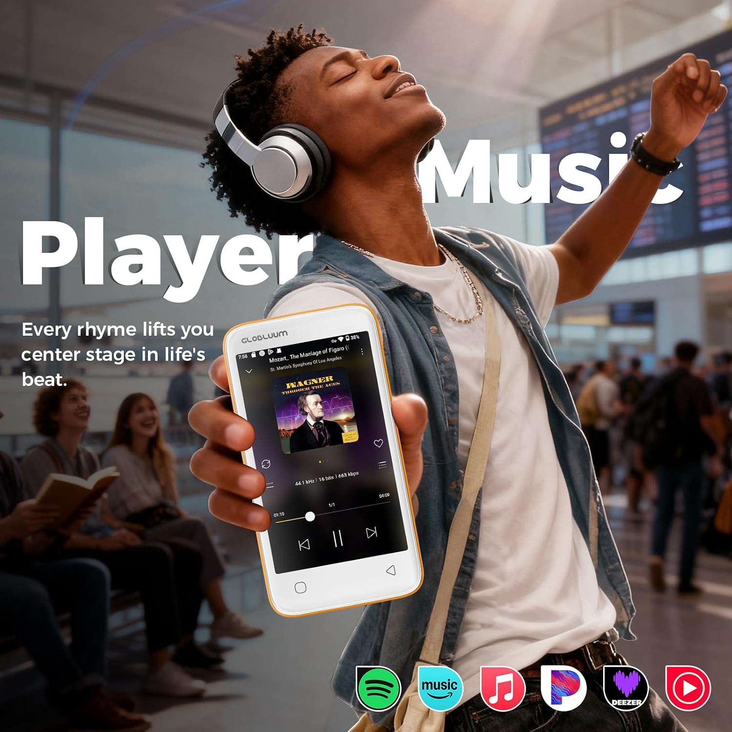 96GB MP3 Player with Bluetooth 5.0 and WiFi, Music Player with Spotify, Audible, Pandora, Libby, Spotify Kids, 4" Touchscreen Android MP4 Player with HiFi Sound (Tangerine) 3 712fMoP+Q2L. AC SL1500