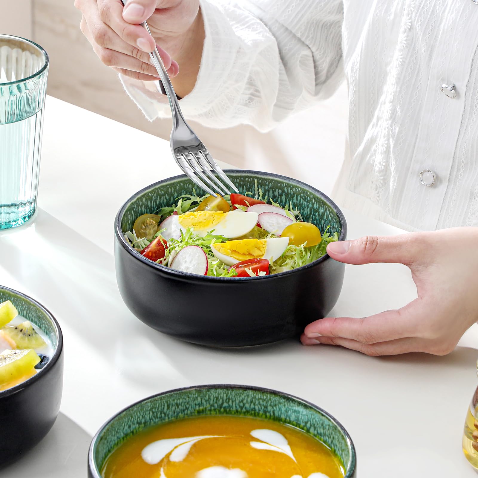 vancasso Müslischalen 6 Personen, PLAYA 6er Schüsselset Modern, 720ml Suppenschalen aus Steingut, Schüssel Set, Salatschüssel, Pastaschalen, Schalen Set Grün