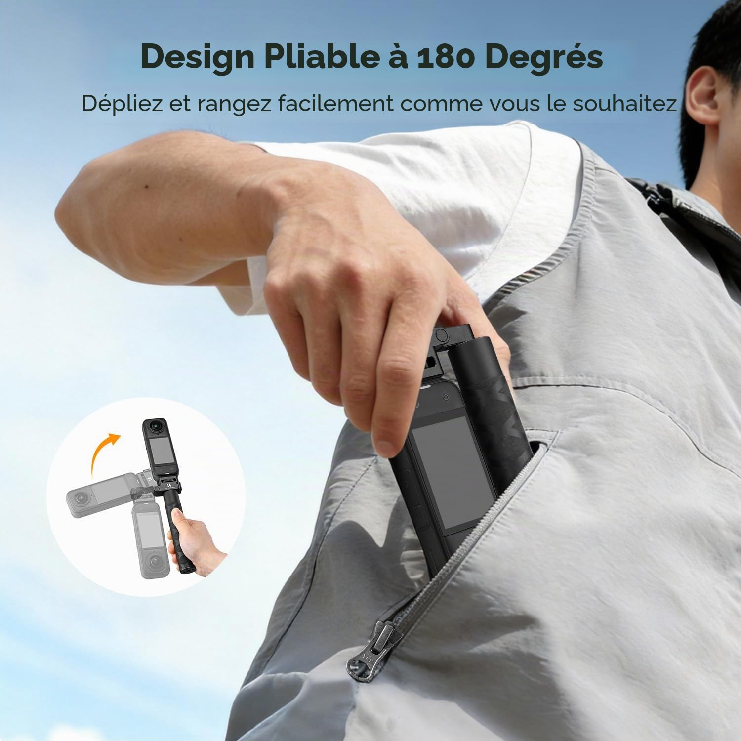 K&F CONCEPT Perche Selfie Pliable Invisible en Alliage d'aluminium 92,5 cm