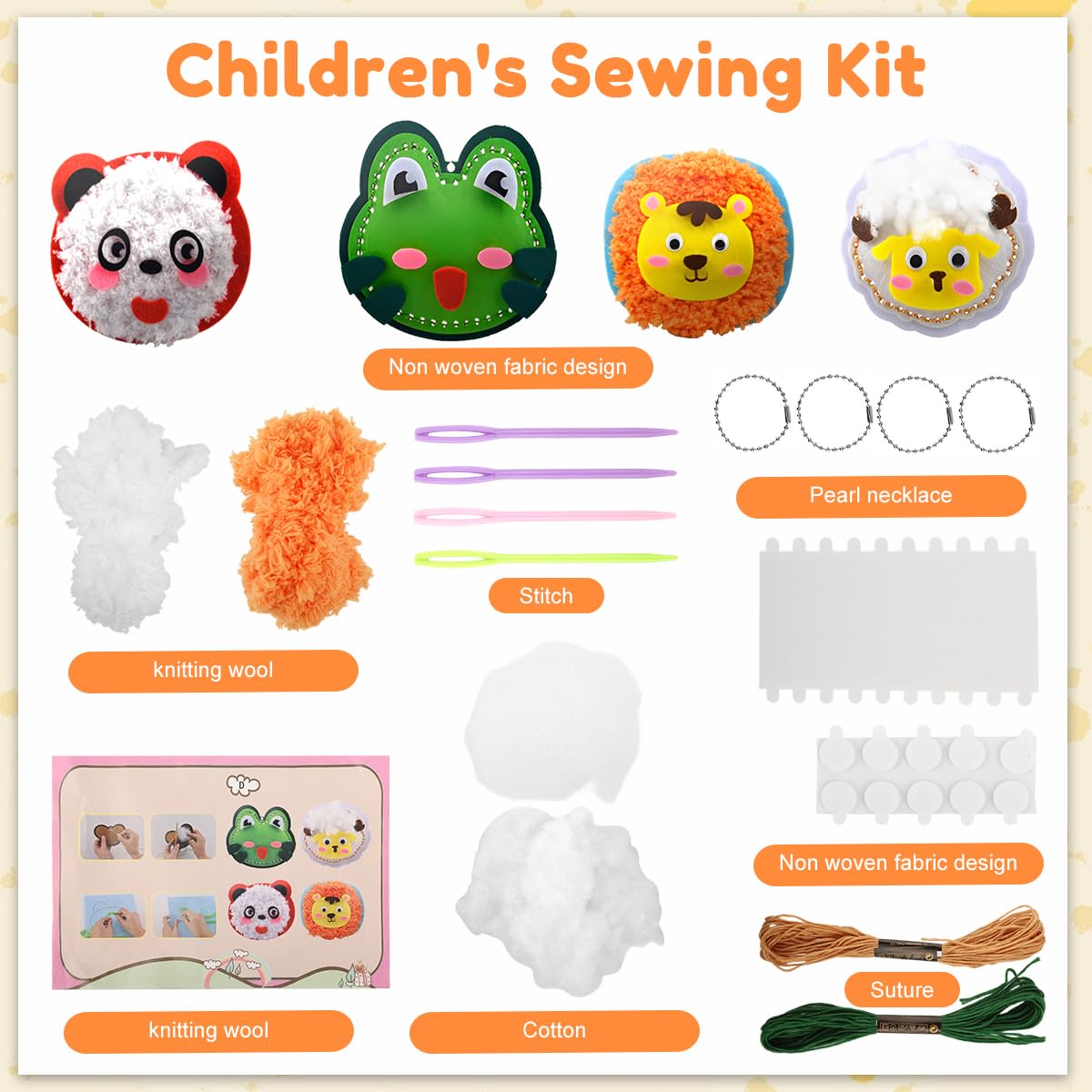 PATPAT® DIY Cartoon Non-Woven Sewing Craft Embroidery kit for Beginners, Set of 4 3D Cartoon Stuffed Ornament Bag Charms, Beginner-Friendly Hand Sewing Material Set for Creative Arts & Crafts Gift