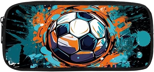 COEQINE Boys School Pencil Cases Cool Doodle Soccer Pattern Pencil Holder for Middle High School Large Capacity Pencil Organizer With Zipper for Men