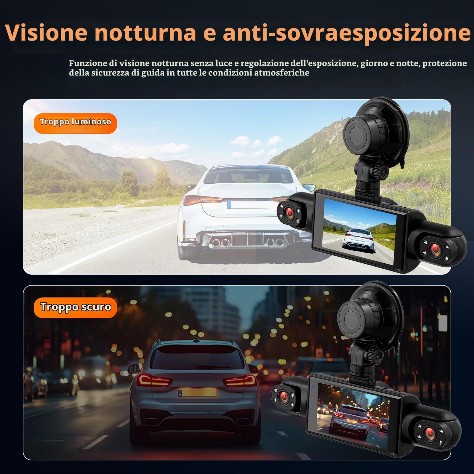 Mirror Dash Cam 4 Canali Anteriore Posteriore, Telecamera per Specchietto Retrovisore Night Vision/Rilevamento del Movimento + 64GB Card + Telecamera Posteriore Impermeabil
