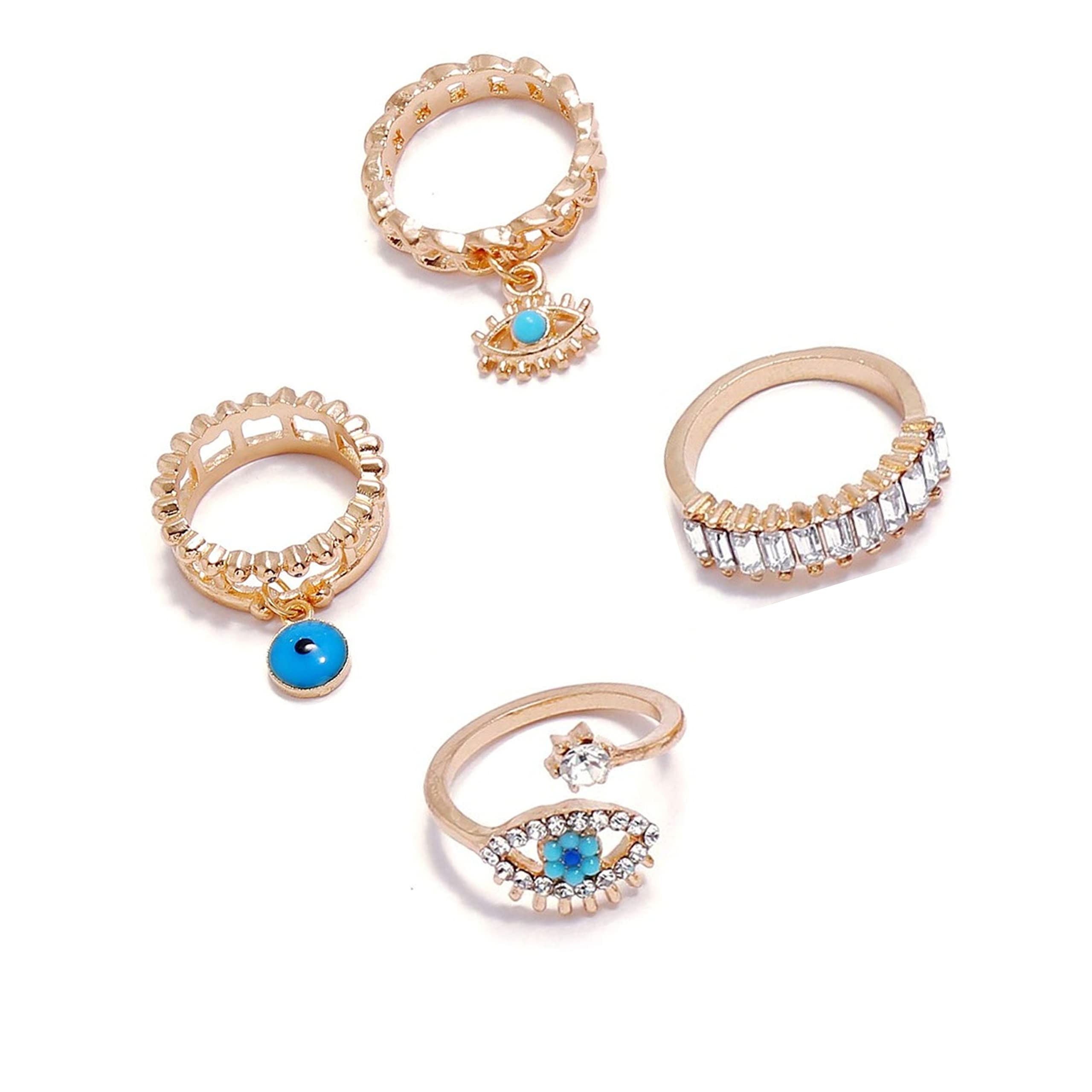 Fashion Frill Elegant Silver Plated Floral Silver Ring Combo For Women Girls (Gold Blue) (B0BDKM22FT) Amazon Price History, Amazon Price Tracker