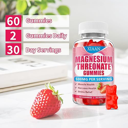 Miniatura 7 de Gomitas de magnesio L-treonato de 500 mg, suplemento de treonato de magnesio sin suagr para niños y adultos, apoyo para la salud muscular y