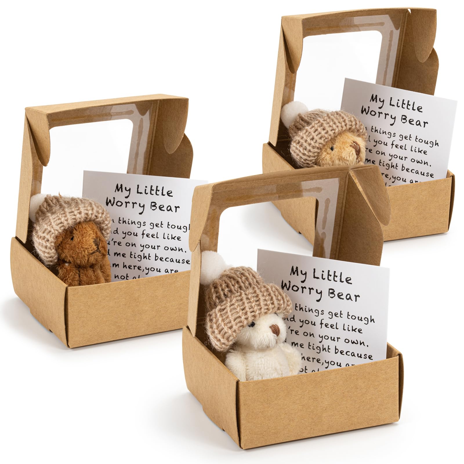3pcs Worry Bear Hug in a Box, Pocket Bears in Box, Little Bear