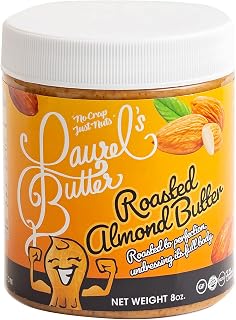 Laurel's Butter - Keto Roasted Smooth Almond Butter - Healthy Nut Butter Snack, Low Carb, No Sugar, NON GMO, Gluten Free, Lightly Salted- 8 oz jar