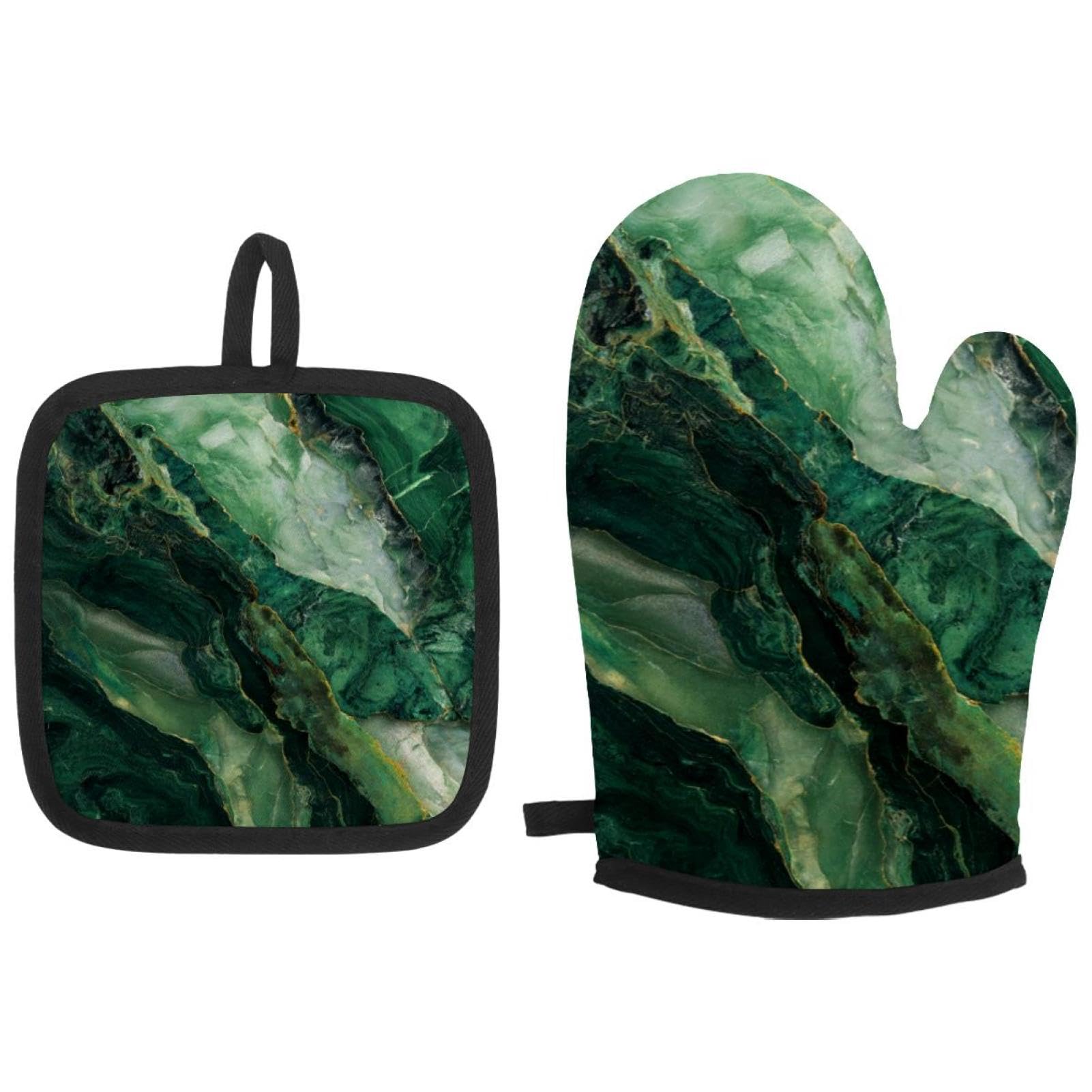 Cadeau pendaison de crémaillère maniques marbre vert lot de 2 pour cuisine