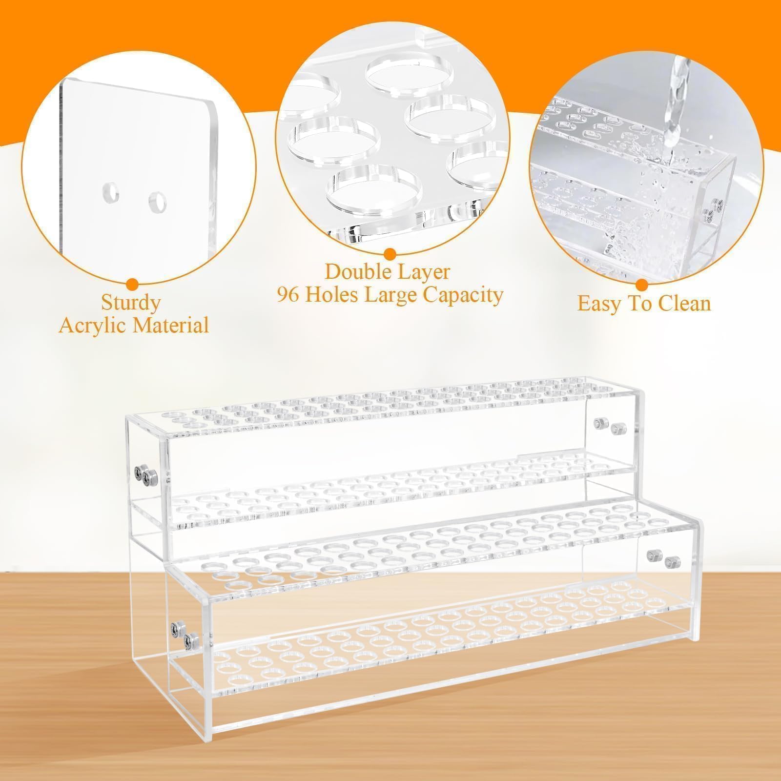 Stifteständer mit 96 Fächern, 2-stöckiger Acryl-Stifthalter für Bastel-Shows, 12 mm, Perlen-Stifte, Pinselhalter, Bleistift-Organizer, Make-up-Pinsel-Organizer, Kunstpinsel-Organizer für Schreibtisch