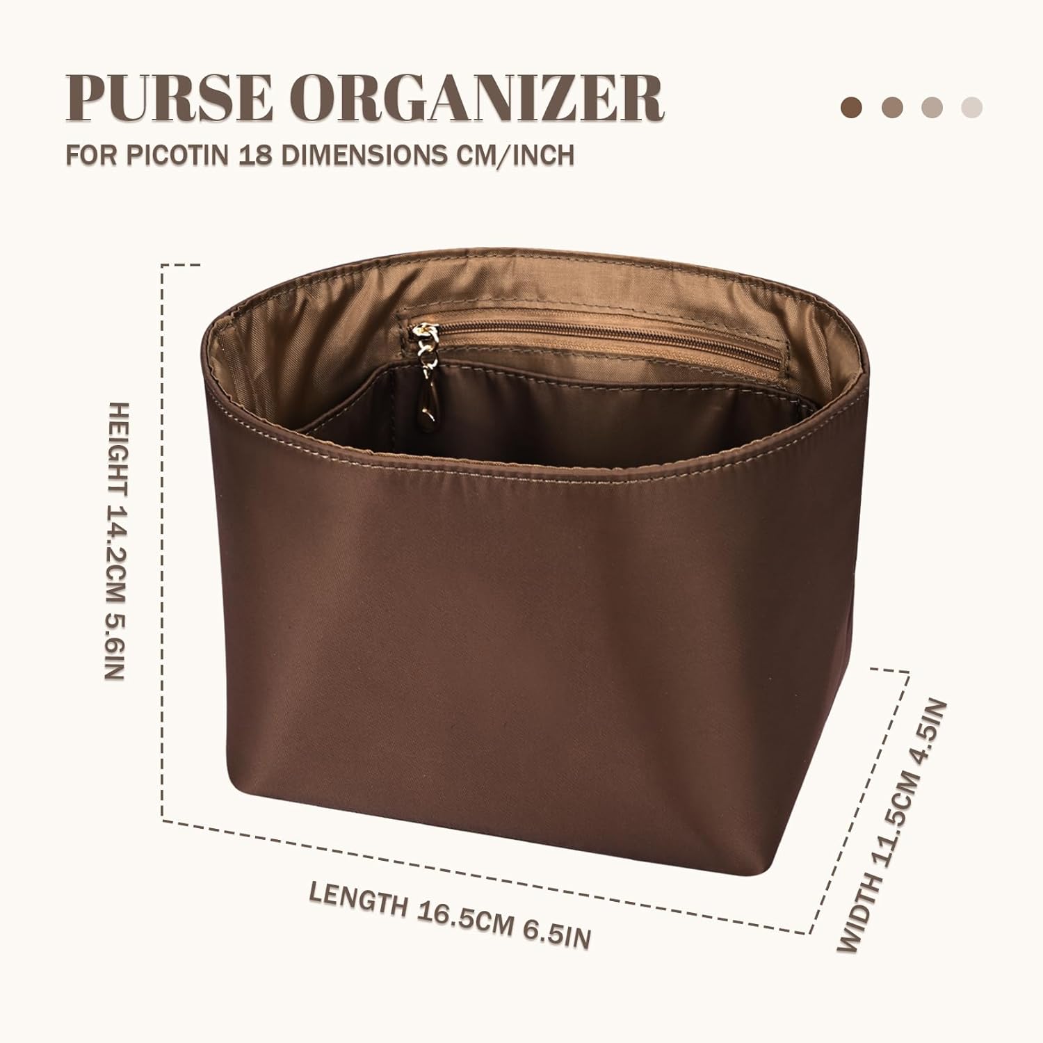 Purse Organizer Insert Fit for Picotin 18/22, Luxury Silky Purse Organizer Bag Insert for Picotin Bags(Coffee, PC18) - Image 2