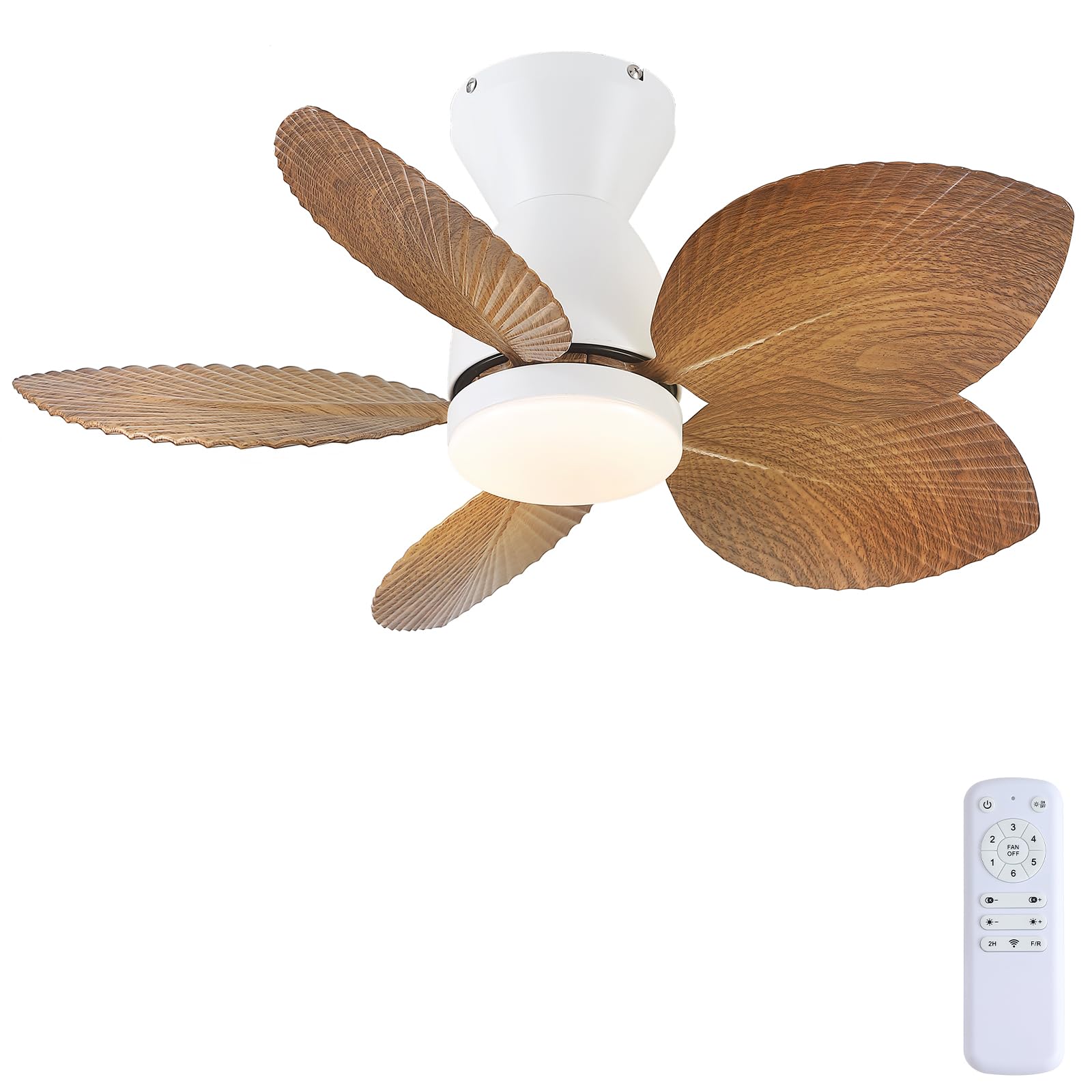 Kviflon 30 Inch Palm Leaf Ceiling Fan Wood Grain