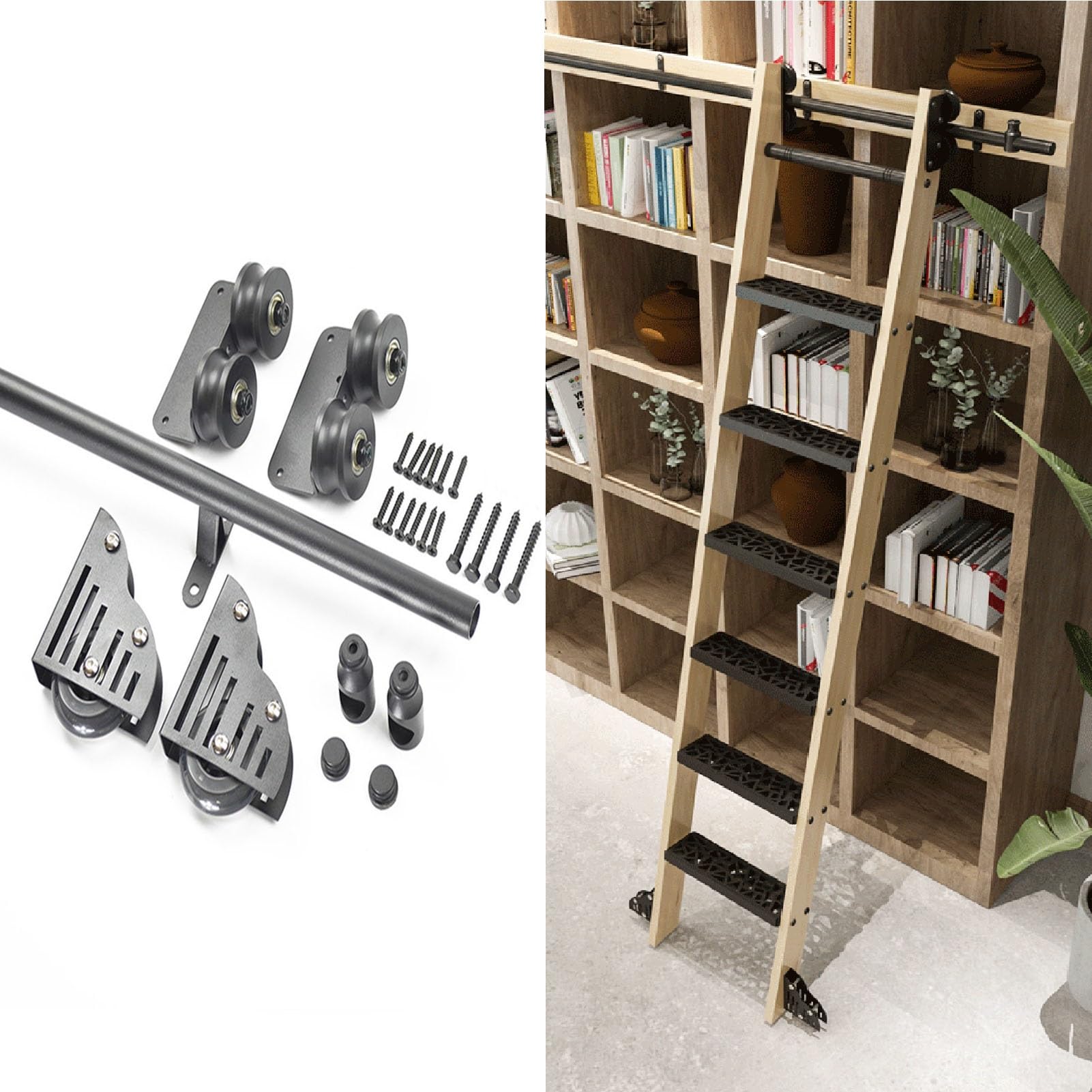 Kit échelle mobile bibliothèque pour accéder facilement aux étagères hautes