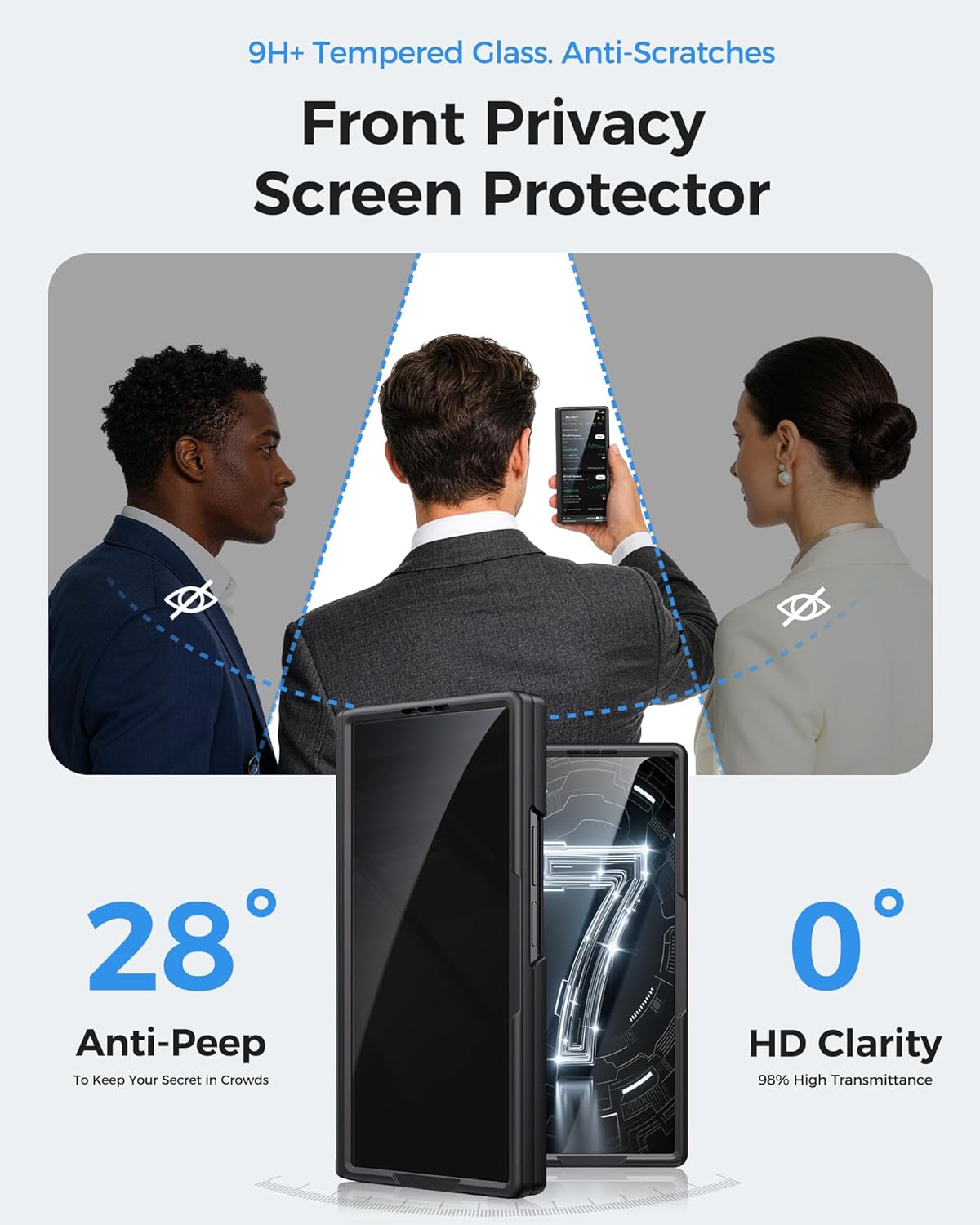 for Samsung Galaxy Z Fold 7 Case with Stand, Hinge Protection, Front Privacy Screen Protector, Slim Hard Shockproof Rugged Cover, Full Body Protective Phone Case for Samsung ZFold 7 2025, Black