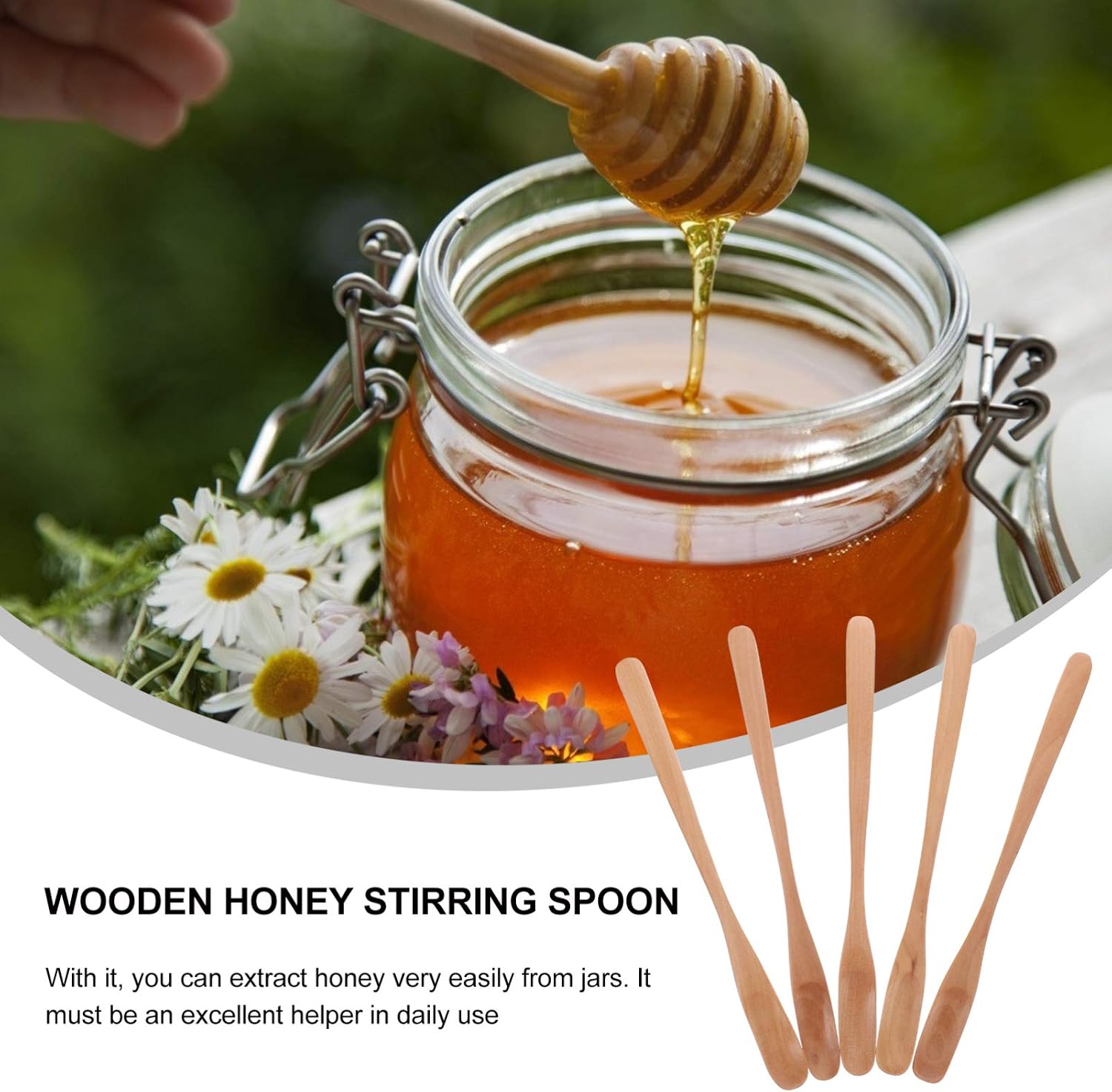 5pcs Wooden Honey Stirring Spoon Set with Long Handle for Daily Use image 3