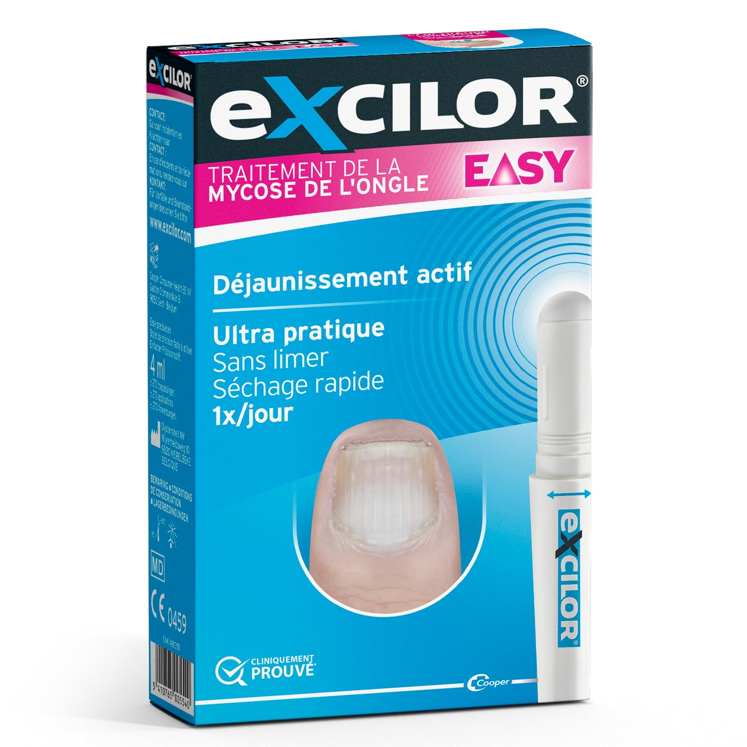 EXCILOR® - EASY - Traitement de la Mycose De l'Ongle - Déjaunissement actif - Pratique - Sans Limer - Séchage rapide - 1x/​jour