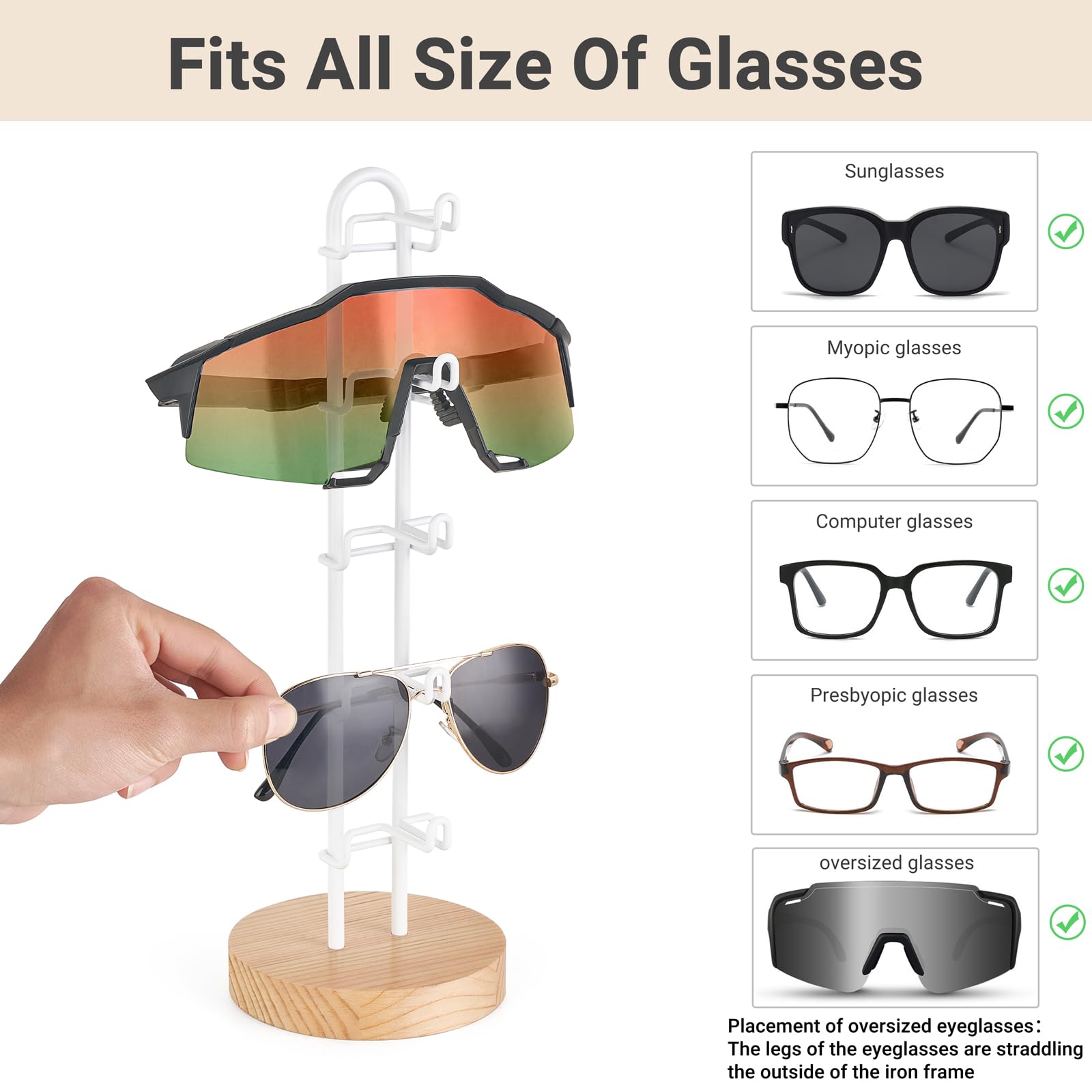 Mkono Sunglasses Organizer Glasses Holder Stand Sunglass Storage Eyeglasses Rack Metal Frame with Wood Base for 5 Pairs of Eyewear Display for Table Desk Countertop Dresser Bedroom, Set of 1, Gold: 1 Wood