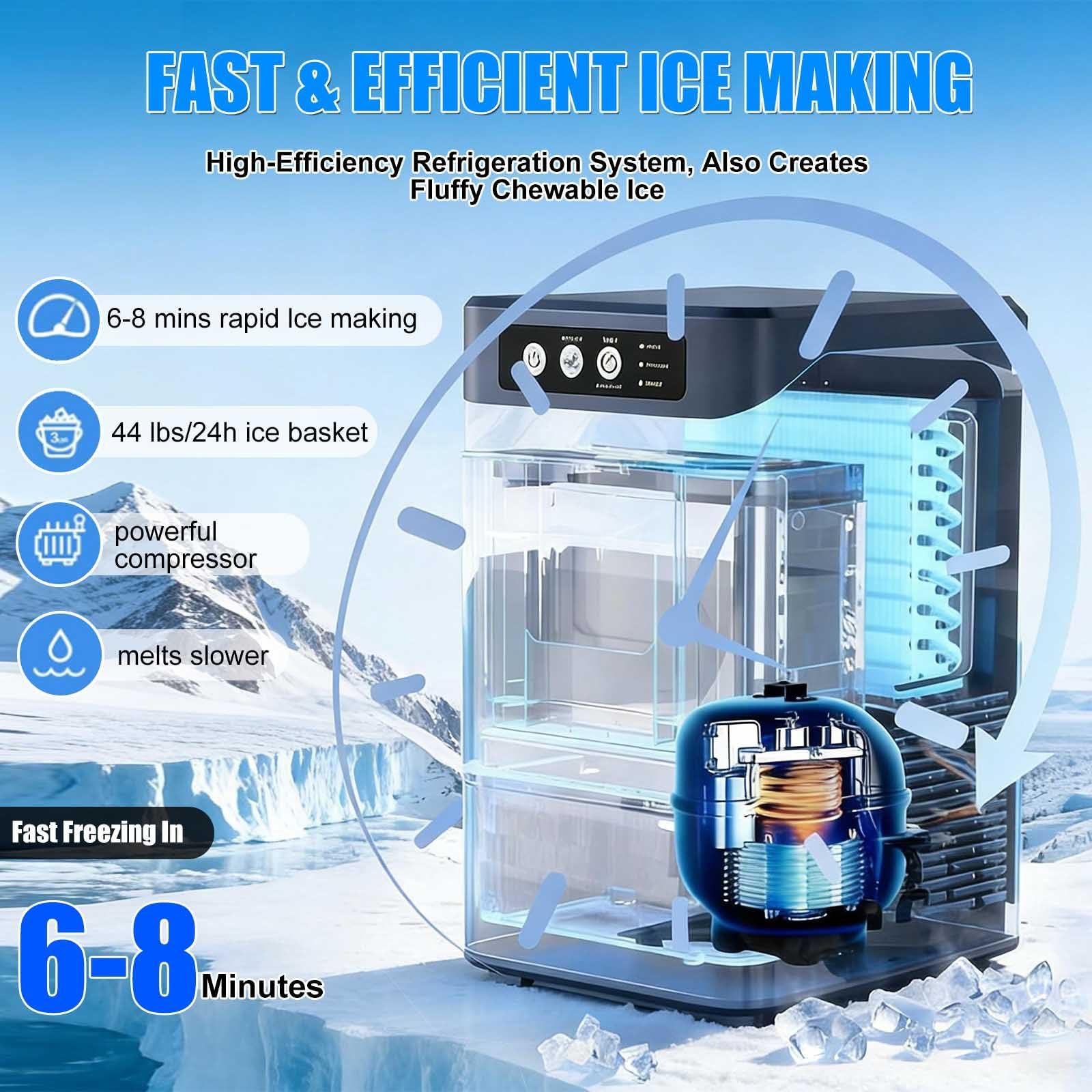 44 Lbs/Day Nugget Ice Maker Countertop,Nugget Ice Maker Countertop, It Features A 3-Liter Side-Mounted Water Tank and Makes Ice Quickly in 6-8 Minutes,Suitable for Home, Parties, Rvs, and Camping. on Fridge.com