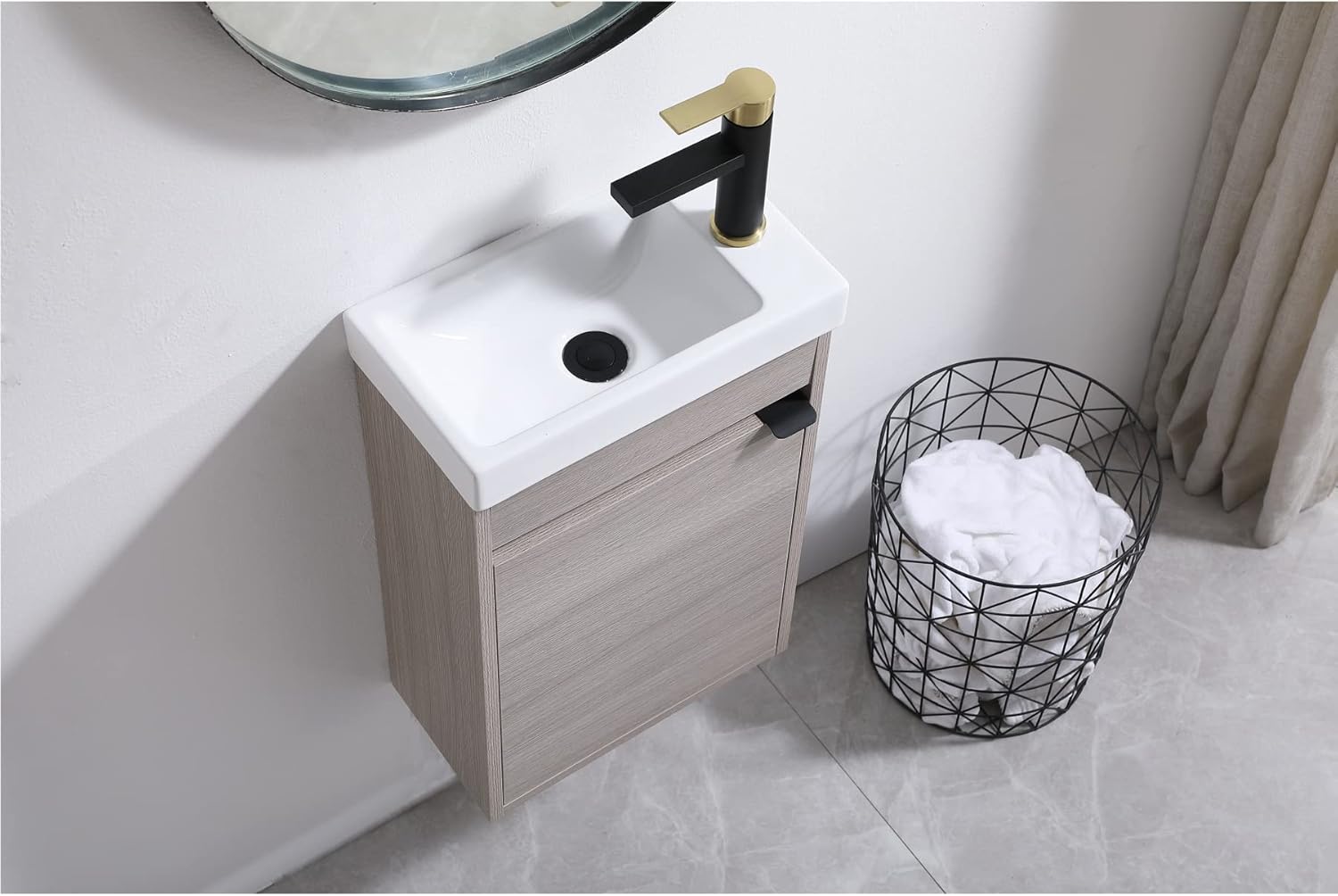 16 Inch Bathroom Vanity with Sink Combo,Wall Mounted Cabinet Set for Small Space,Floating Vanity Bathroom Sink,Narrow Bathroom Vanity,Small Bath Vanity Forest Oak