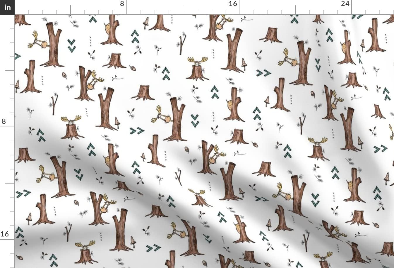 Spoonflower Fabric - Moose Adventure Tree Arrow Mushroom Winter Woodland Printed on Upholstery Velvet Fabric Fat Quarter - Upholstery Home Decor Bottomweight Apparel